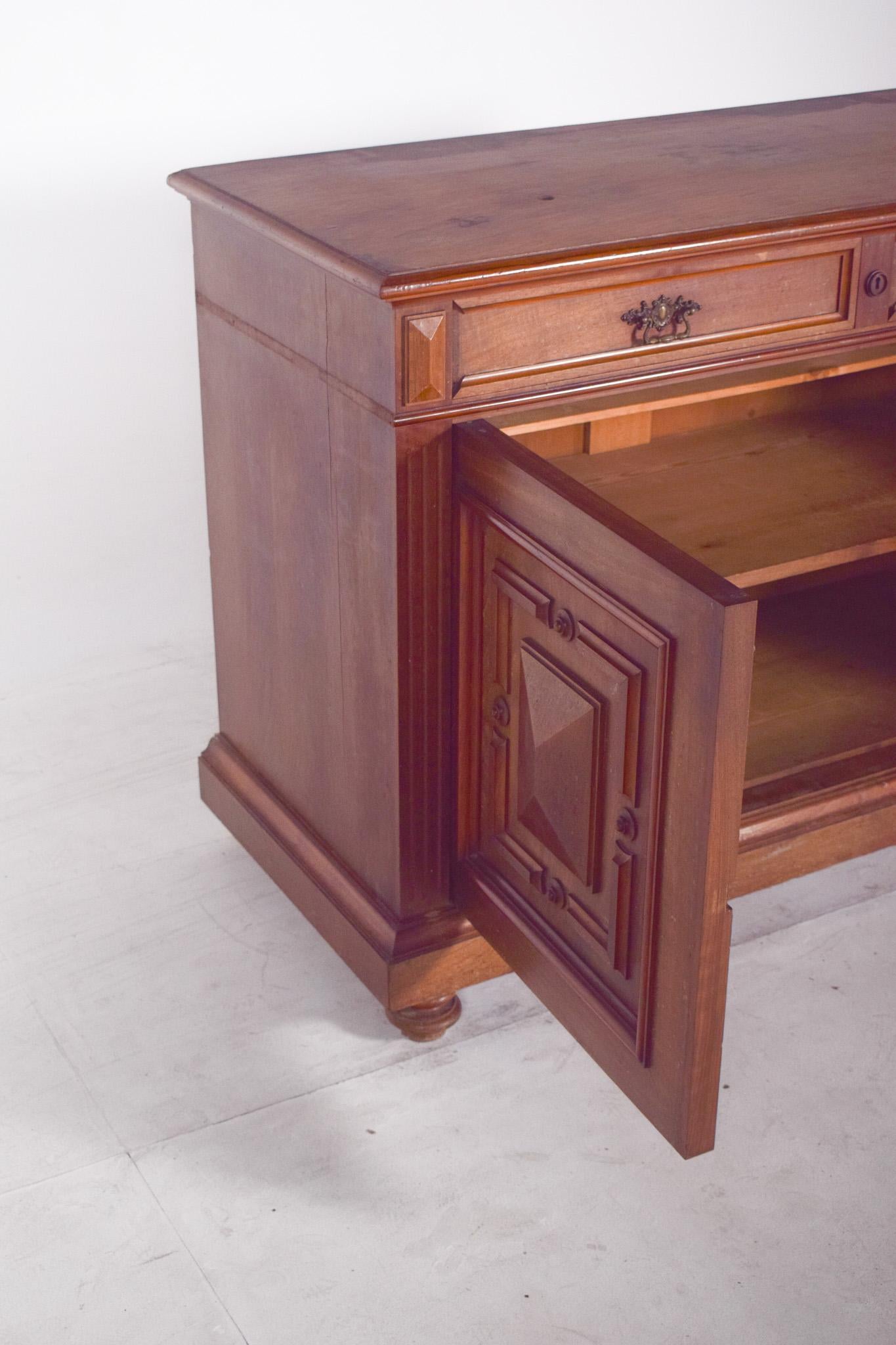 Antique European Oak Sideboard with Padded Doors For Sale 6