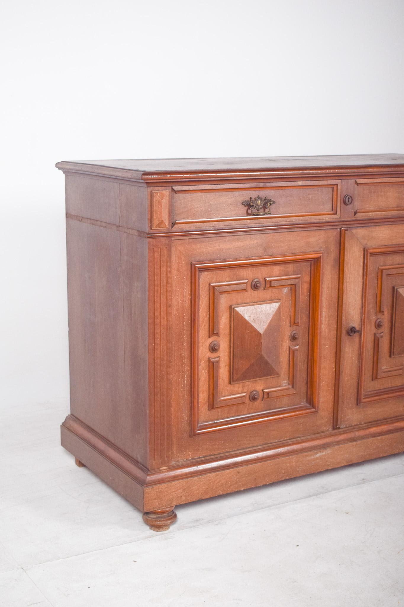 Rustic Antique European Oak Sideboard with Padded Doors For Sale