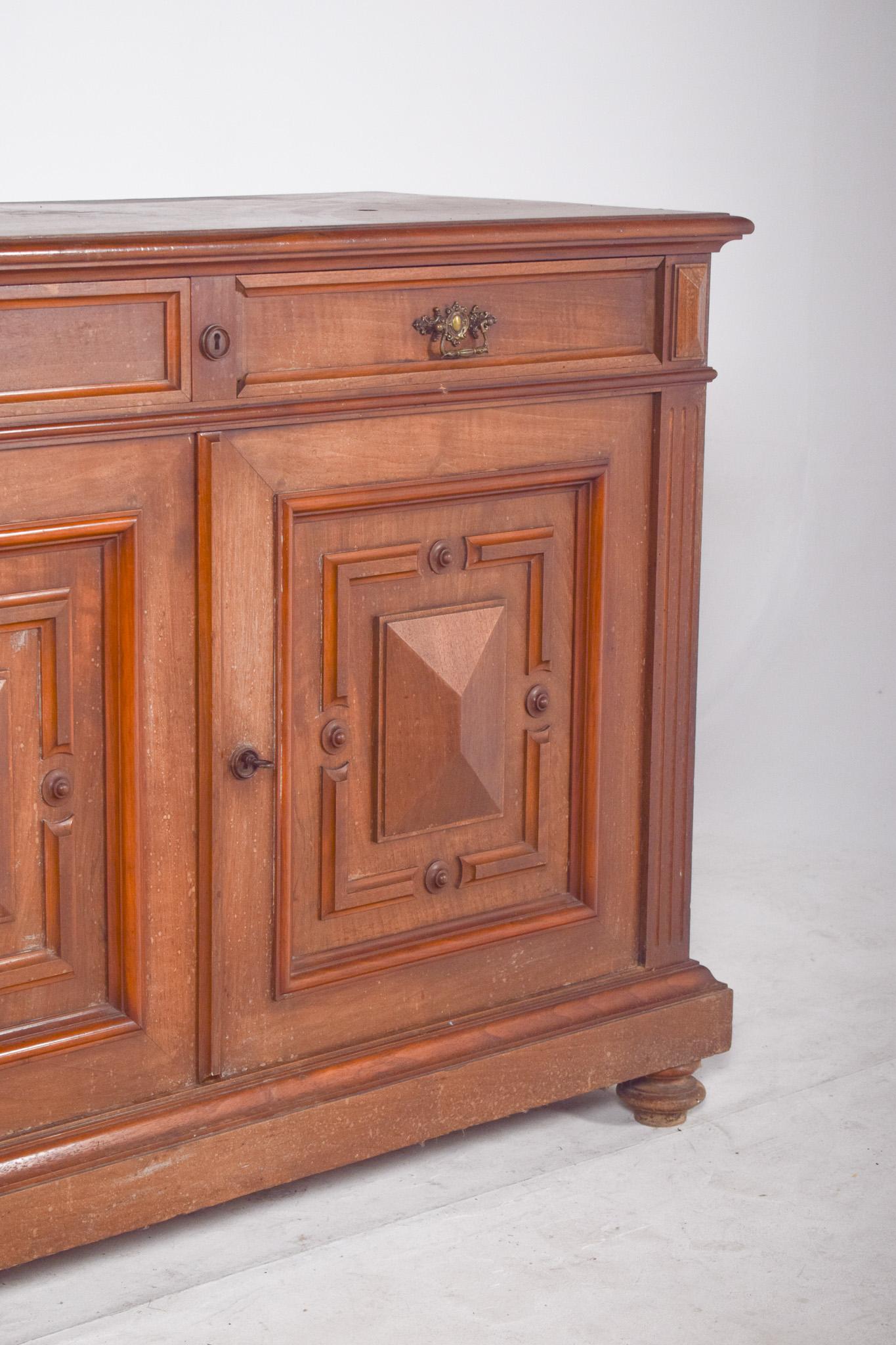 Portuguese Antique European Oak Sideboard with Padded Doors For Sale