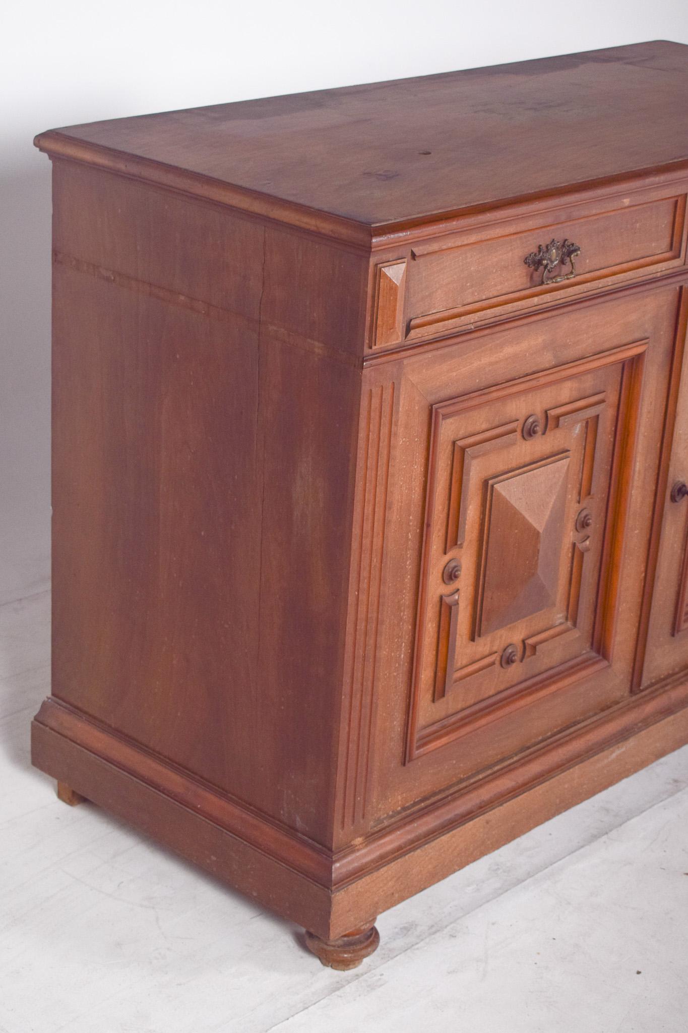 19th Century Antique European Oak Sideboard with Padded Doors For Sale