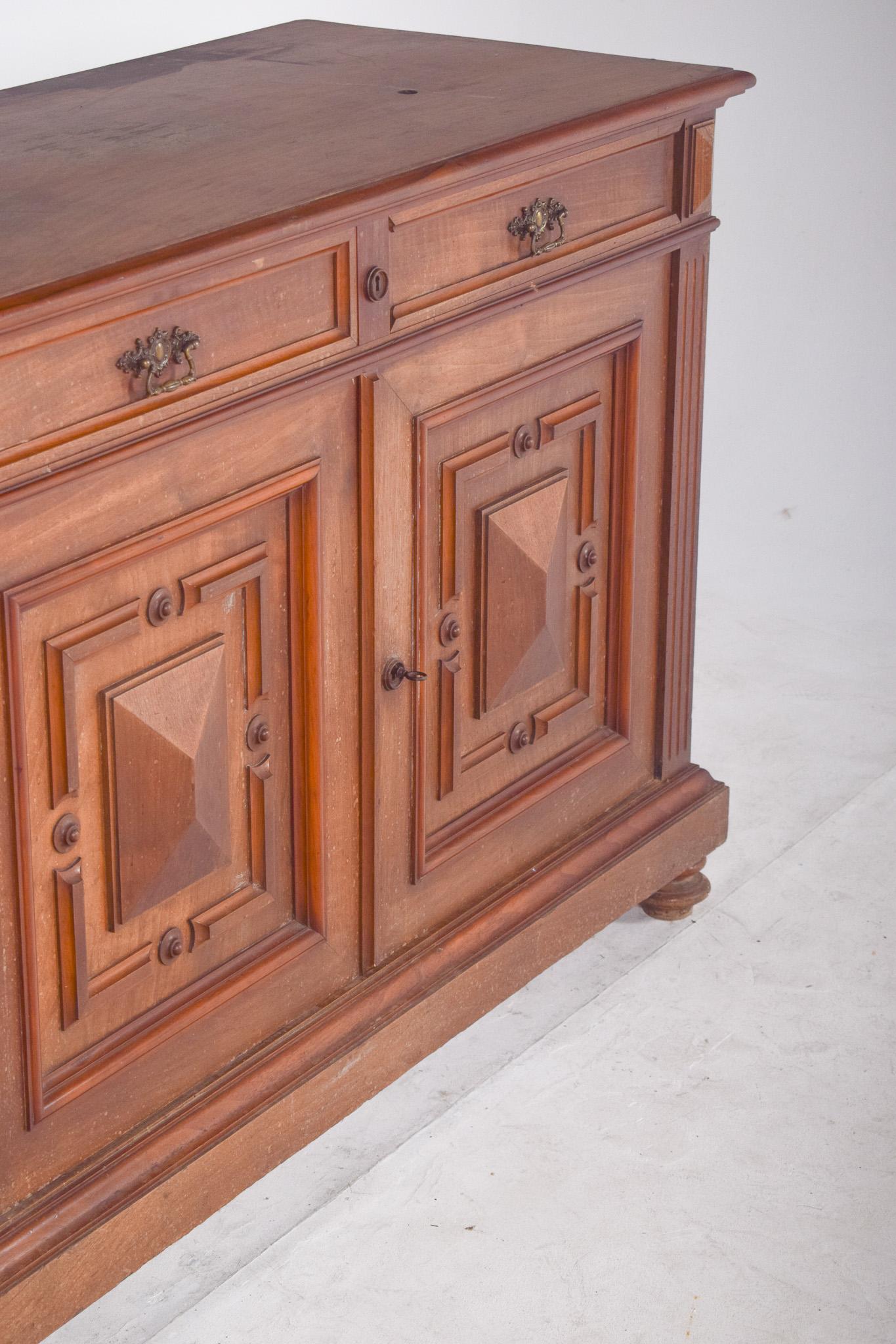Antique European Oak Sideboard with Padded Doors For Sale 1