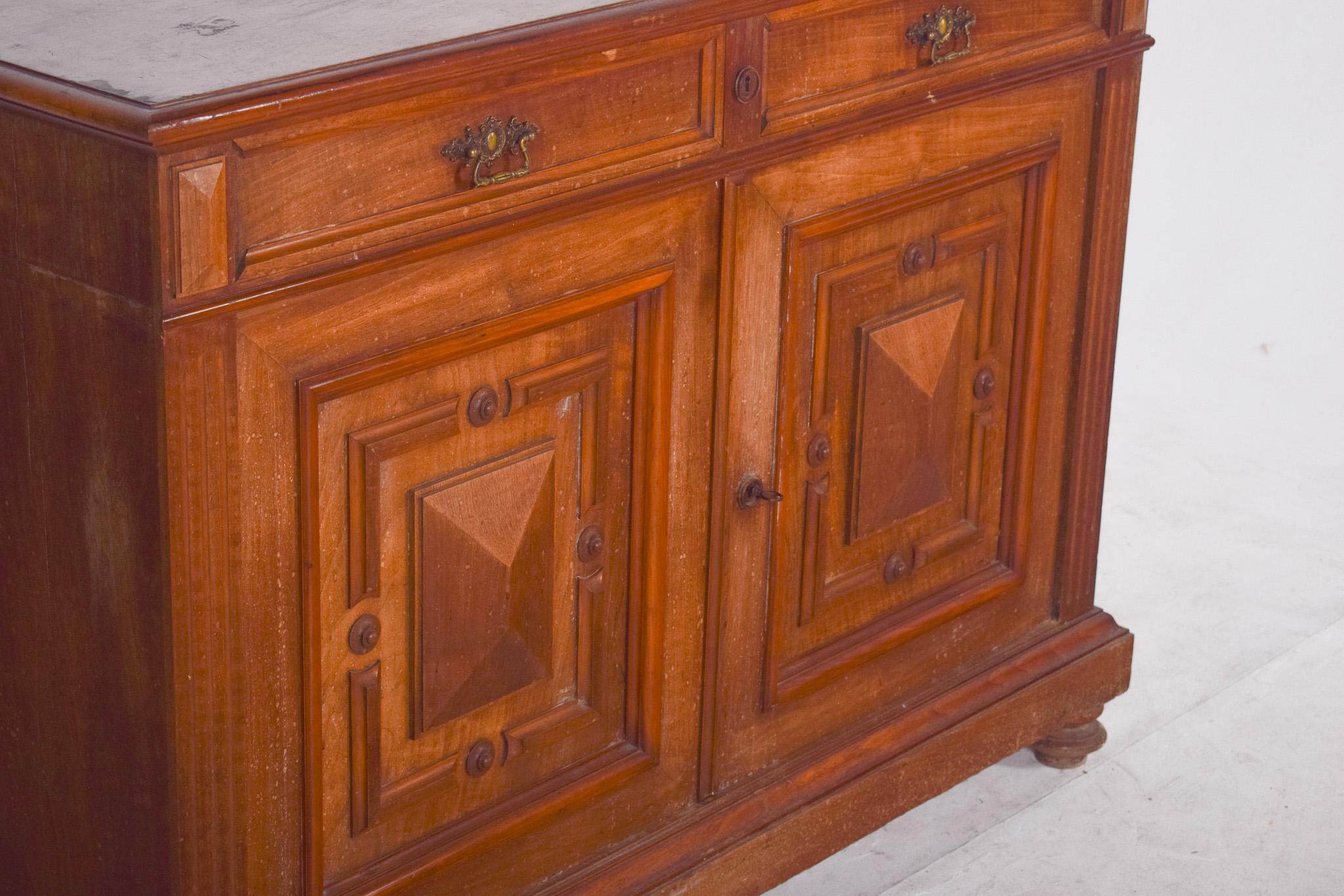 Antique European Oak Sideboard with Padded Doors For Sale 2