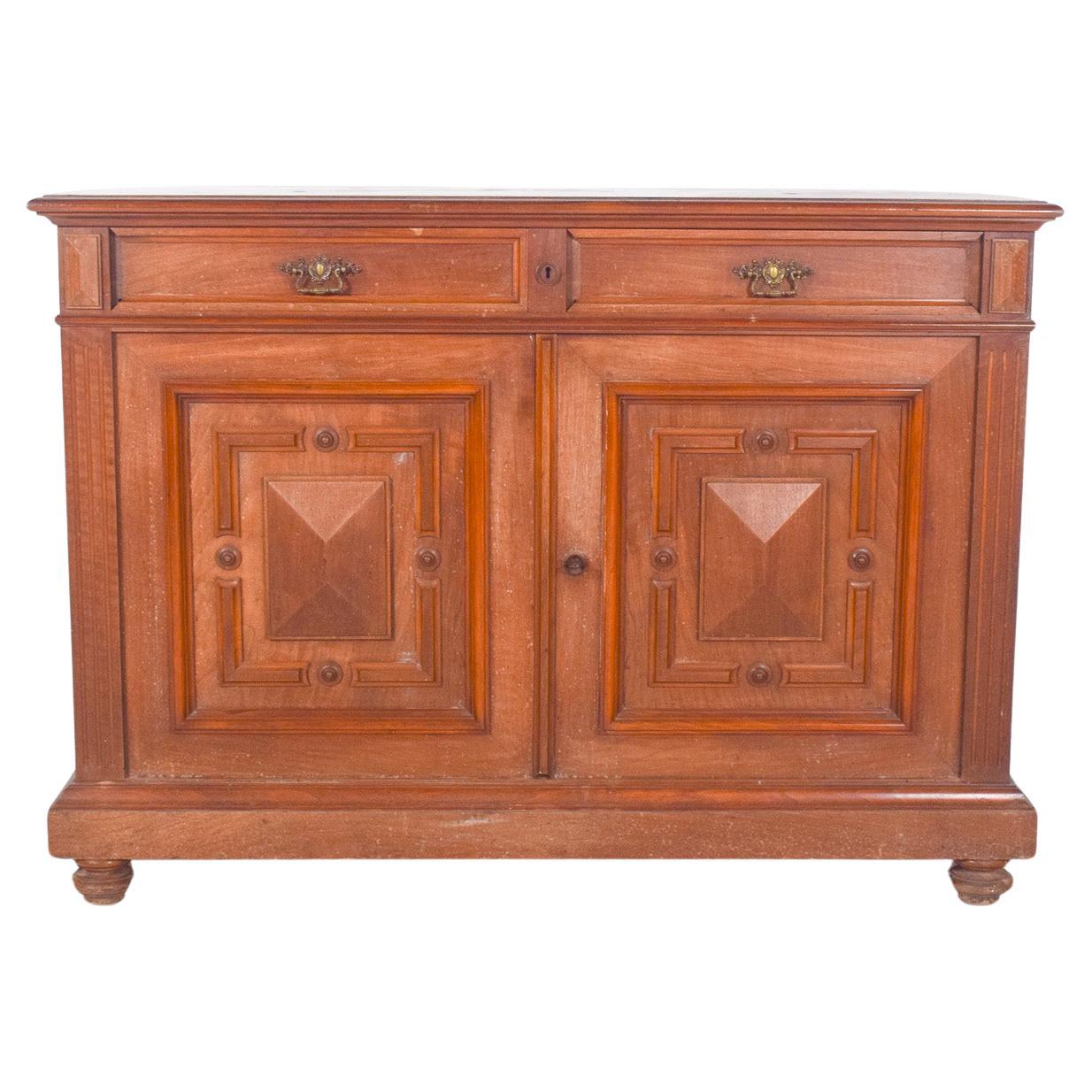 Antique European Oak Sideboard with Padded Doors