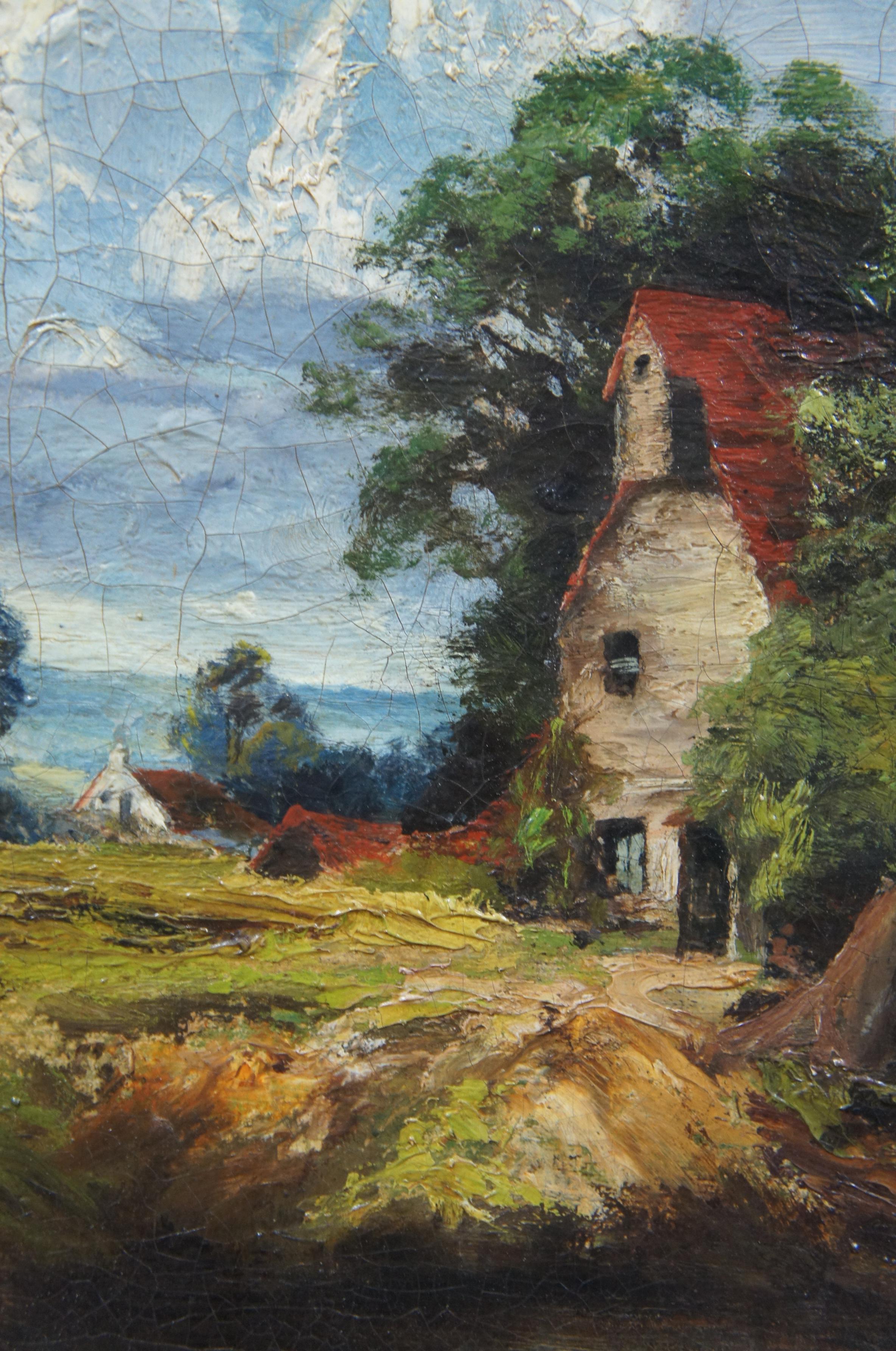 Antike europäische Öl-Landschaft auf Leinwand Fischer Fluss Cottage Charles Martin im Angebot 2