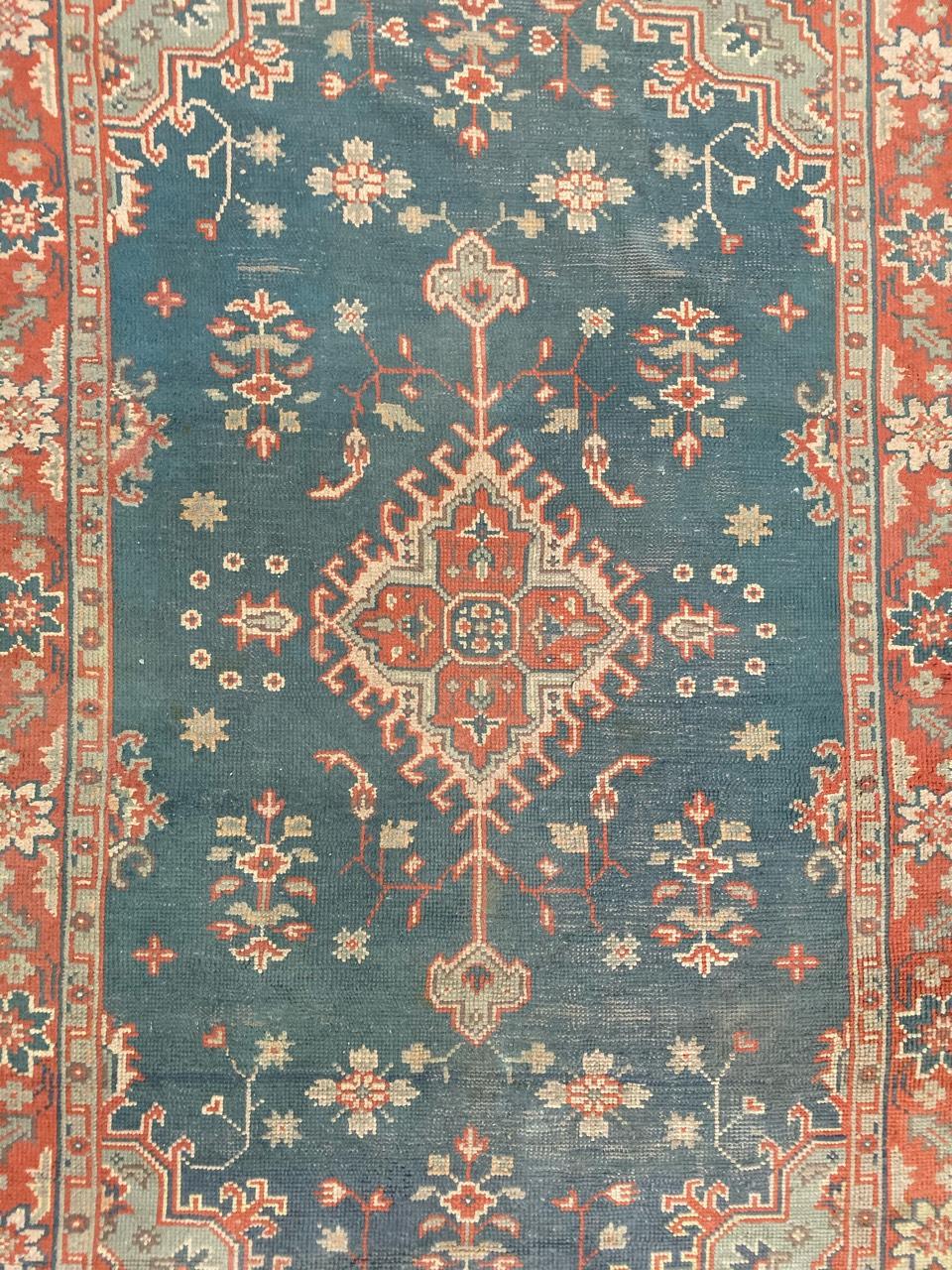 19th Century Antique European Oushak Hand Knotted Rug For Sale