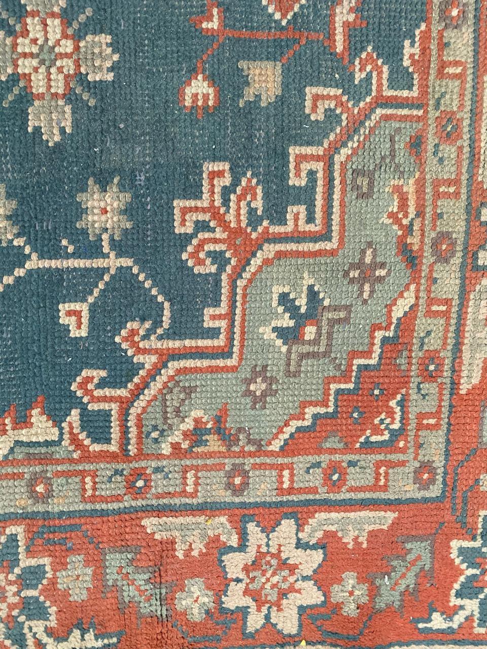 Wool Antique European Oushak Hand Knotted Rug For Sale