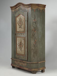 Antique European Painted Bonnet Top Armoire, Canted Corners, Nicely Restored