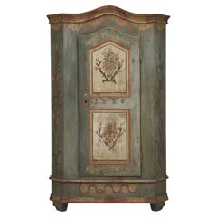 Antique European Painted Bonnet Top Armoire, Canted Corners, Nicely Restored
