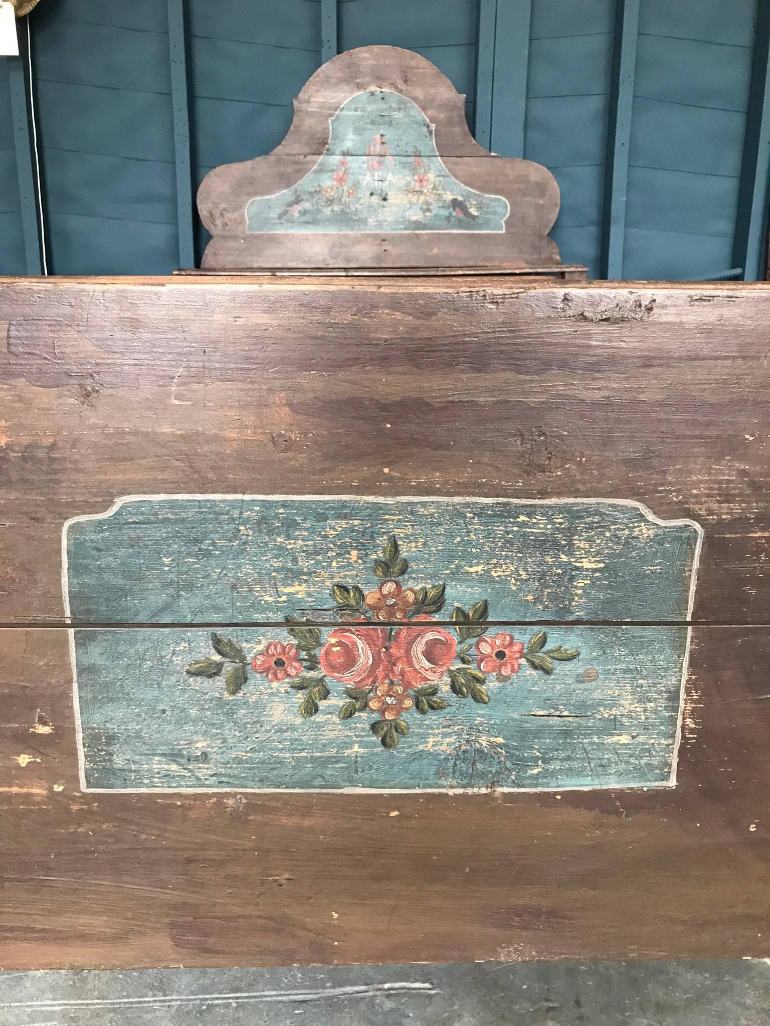 Hand-Painted Antique European Painted Children's Bed