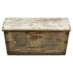 Antique European Painted Large Wooden Dome Top Sea Trunk Treasure Chest