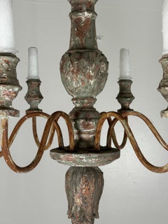 Antique European Painted Wood and Iron Six-Light Chandelier