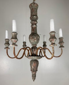 Antique European Painted Wood and Iron Six-Light Chandelier