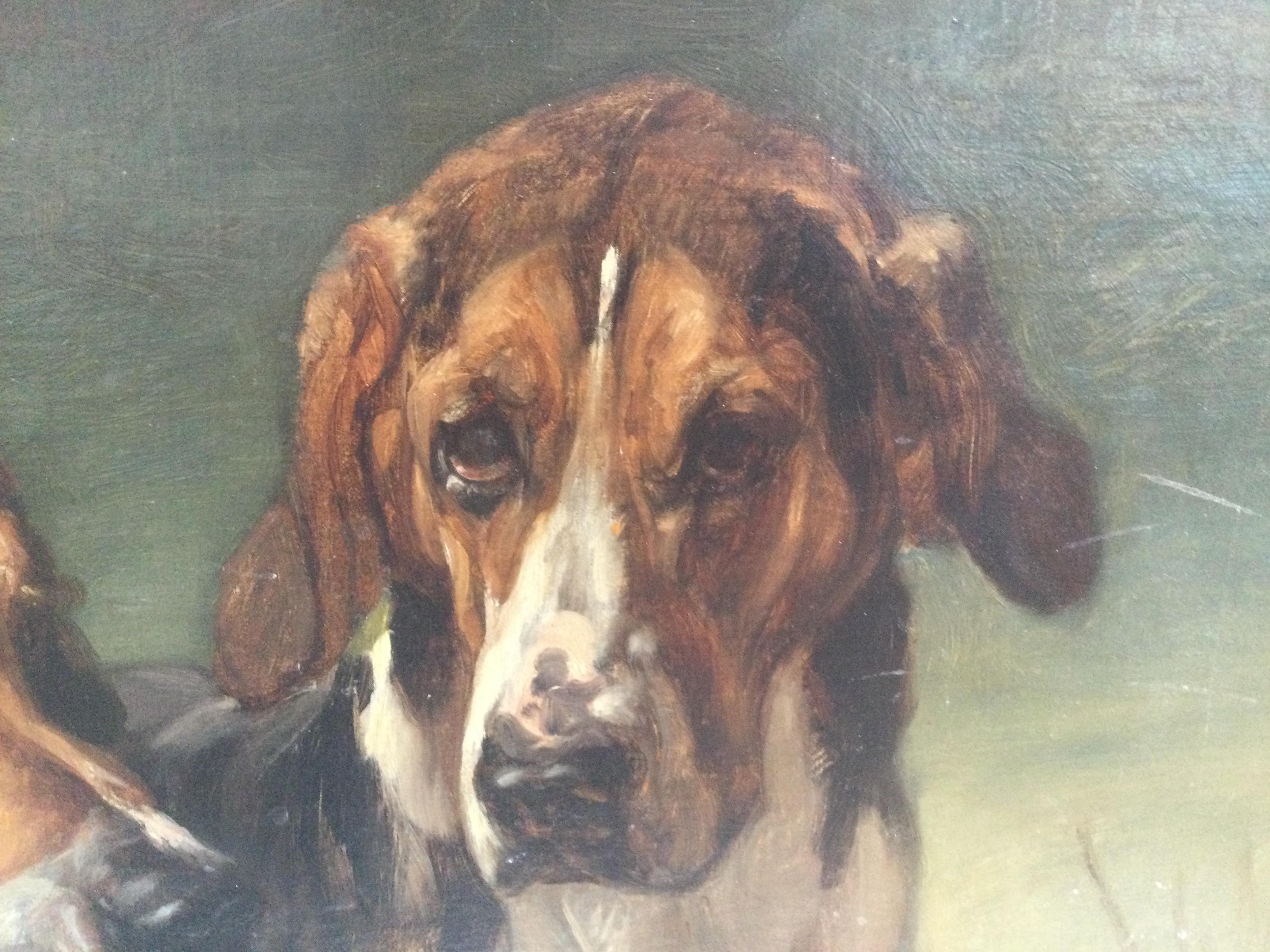 Antique European Painting of Two Dogs In Good Condition In Los Angeles, CA