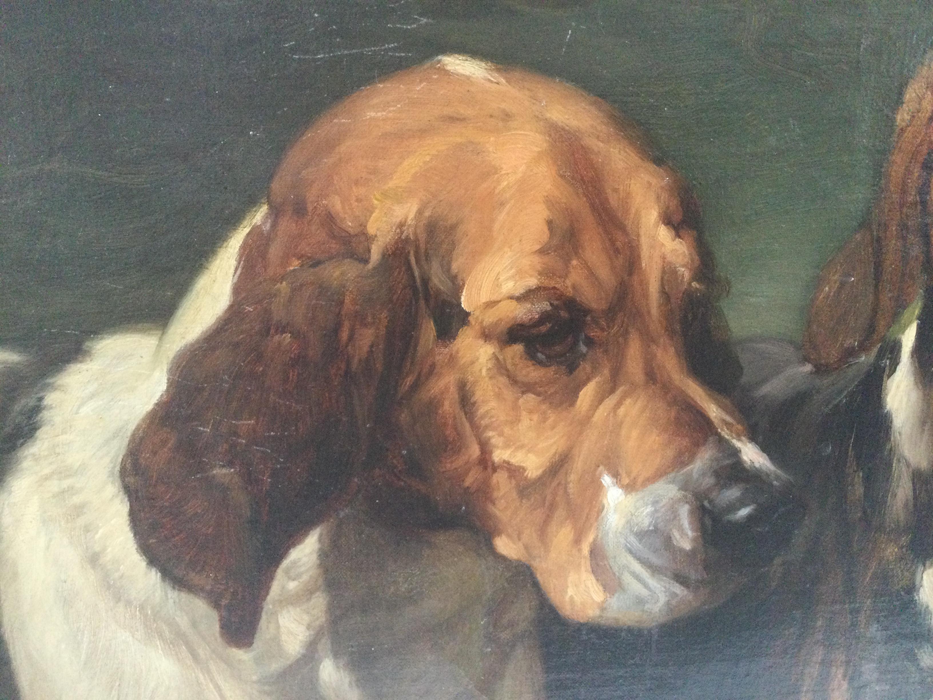 20th Century Antique European Painting of Two Dogs