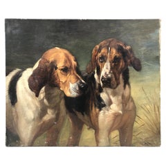 Antique European Painting of Two Dogs