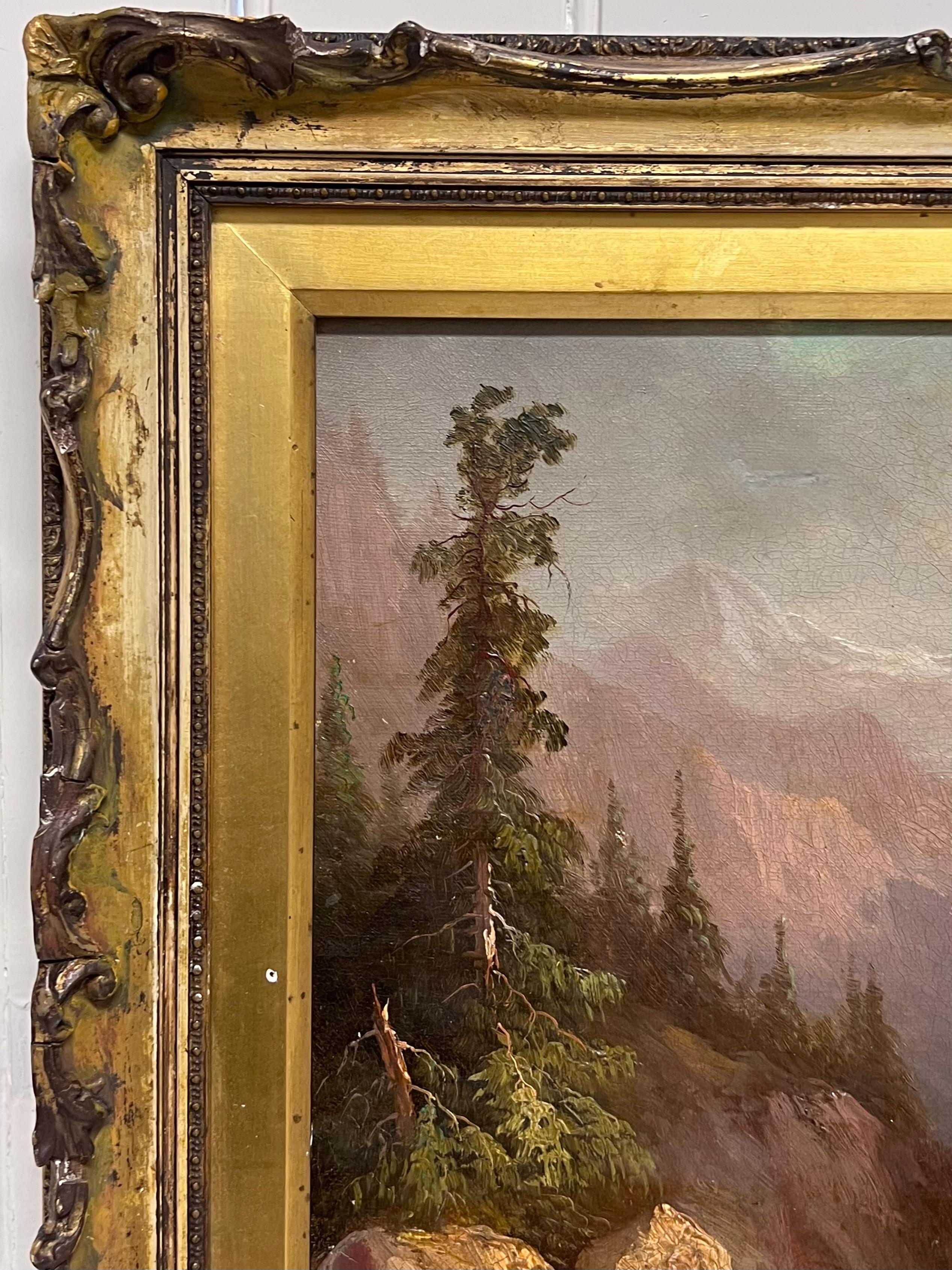 Le paysage des montagnes enneigées
École européenne, fin du XIXe siècle
huile sur toile signée, encadrée
encadré : 16 x 20.5 pouces
toile : 12 x 16 pouces
Provenance : collection privée, Royaume-Uni.
Condit : très bon état, mais le cadre est très