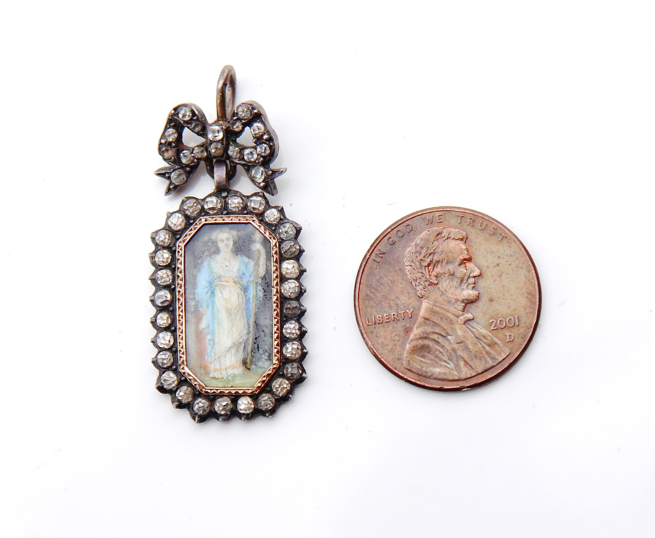 Antique European Pendant  Dimeter Miniature Painting Silver Gold Paste /1.2gr For Sale 3
