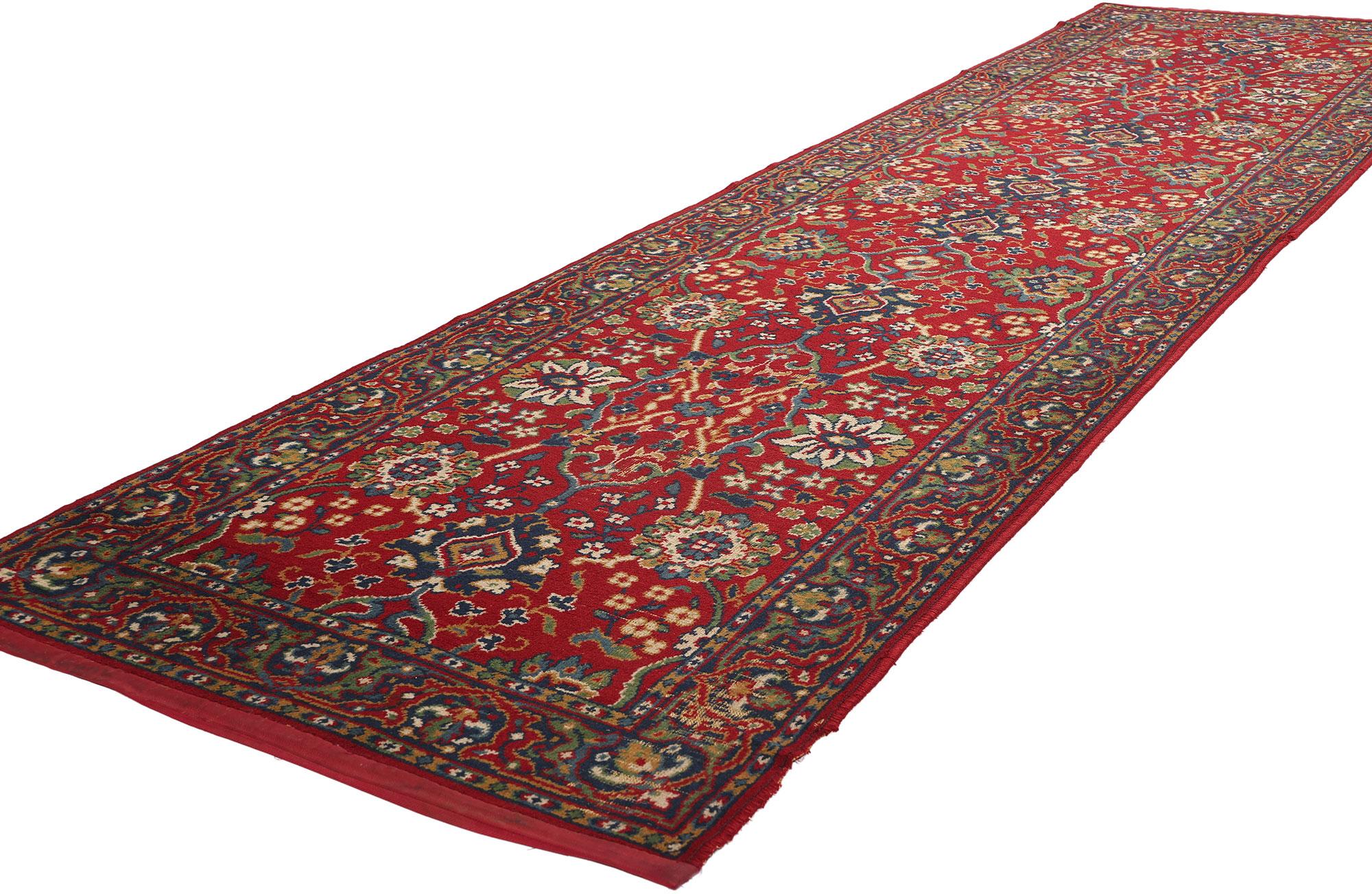 73163 Antique Machine-Made European Persian Floral Rug Runner, 02'11 x 11'06. Machine-made European carpet runners from the 1920s were typically woven using mechanized looms rather than being hand-woven. During this period, advancements in