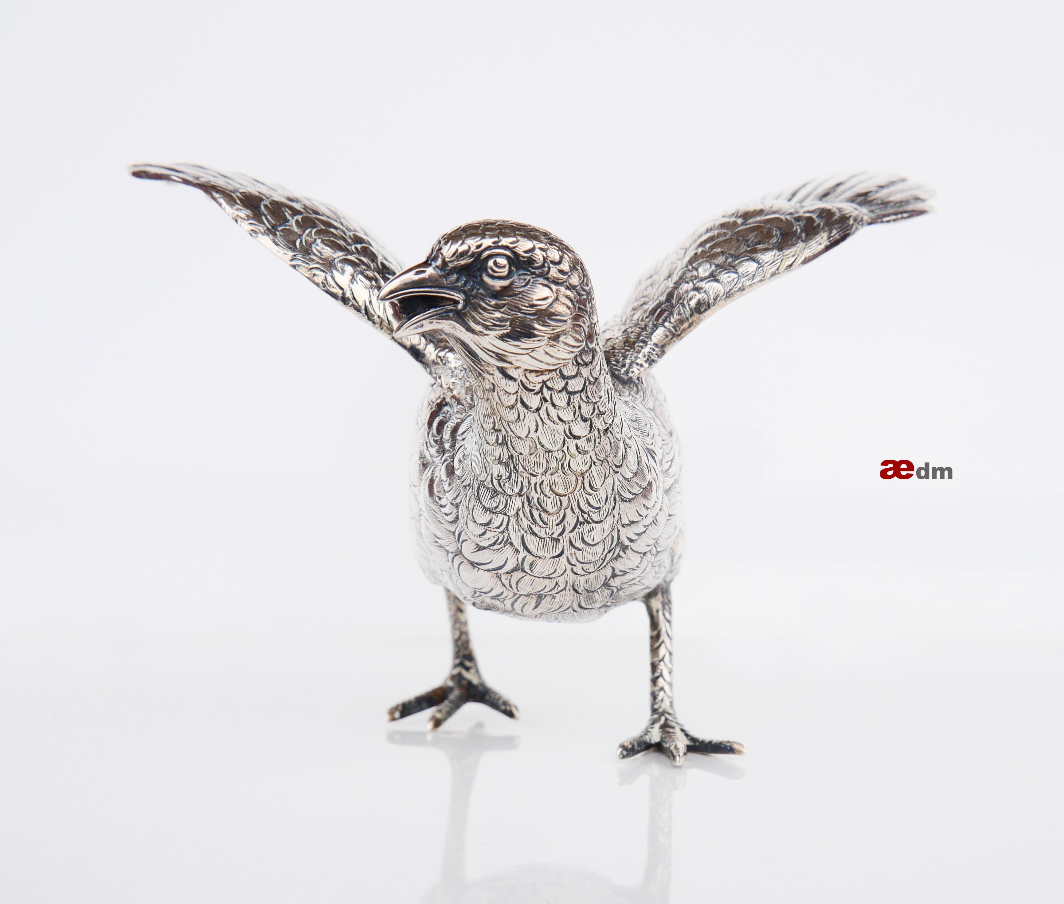 Antique European Pheasant Bird Board Table Decoration solid 835 Silver 271gr For Sale 6