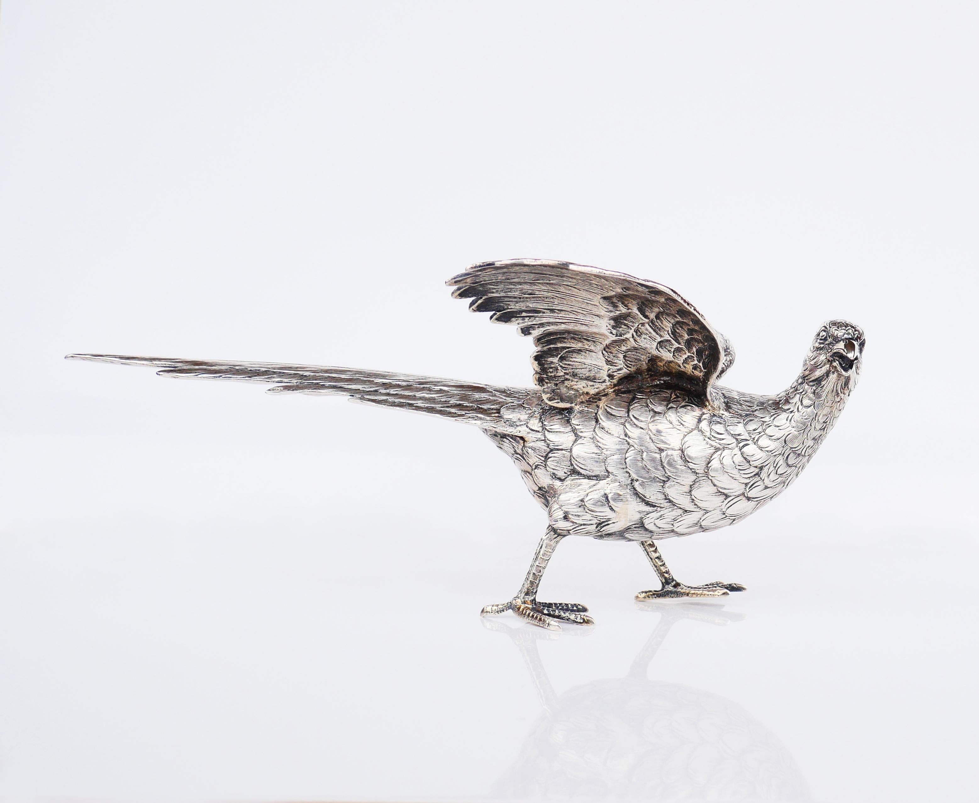 Antique European Pheasant Bird Board Table Decoration solid 835 Silver 271gr For Sale 7