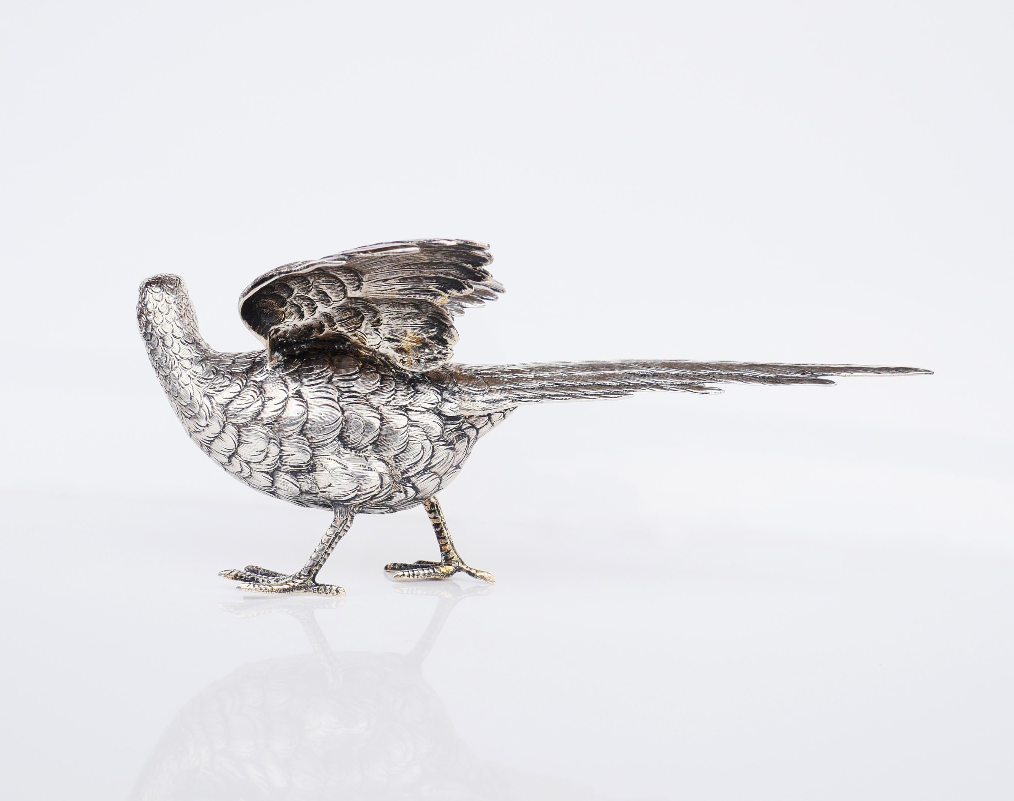 Antique European Pheasant Bird Board Table Decoration solid 835 Silver 271gr For Sale 8
