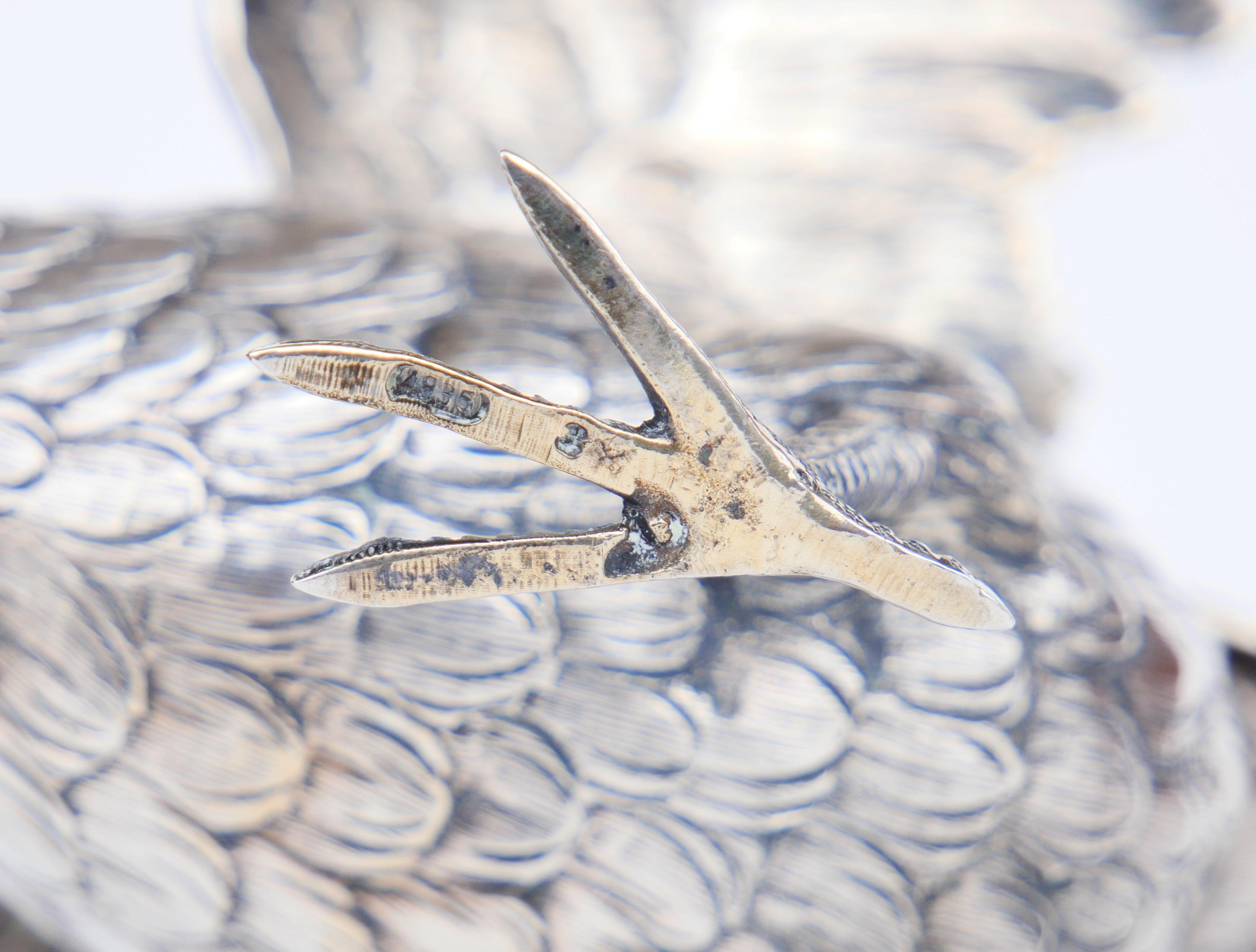 Antique European Pheasant Bird Board Table Decoration solid 835 Silver 271gr For Sale 9