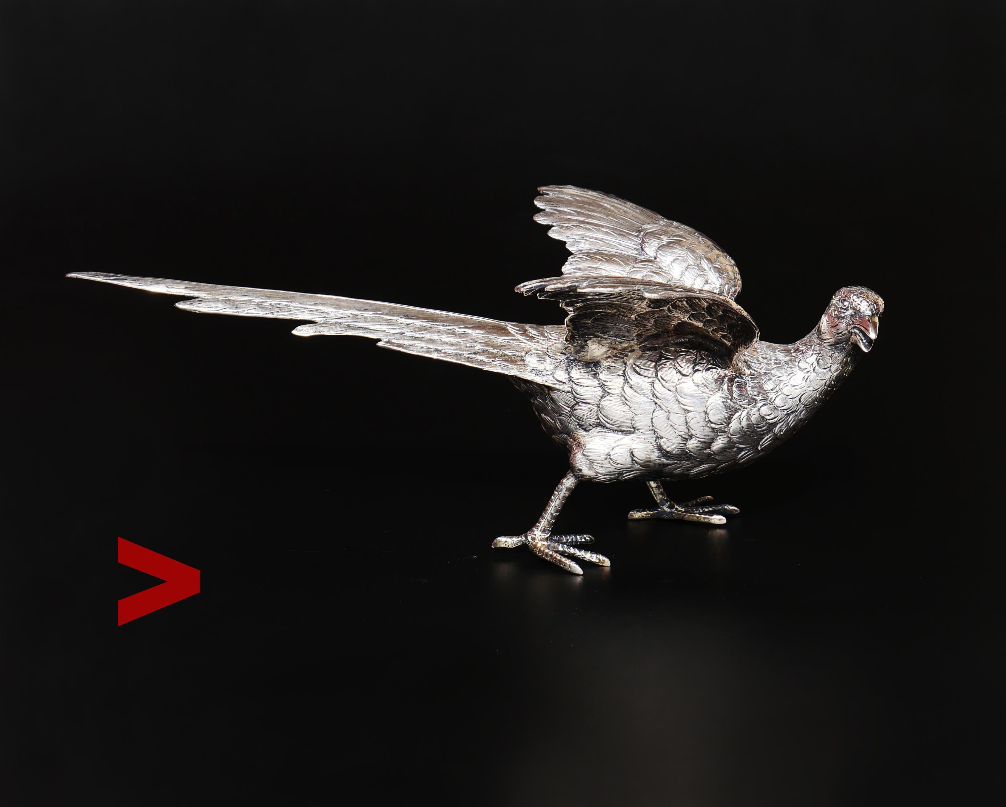 Antique European table pheasant in solid 835 Silver dating to ca. 1930s -1940s .

Realistically modeled in the form of a Pheasant hen with fine and sharp details reproducing realistic anatomical features and plumage.

Hallmarked A 835 and early 20th