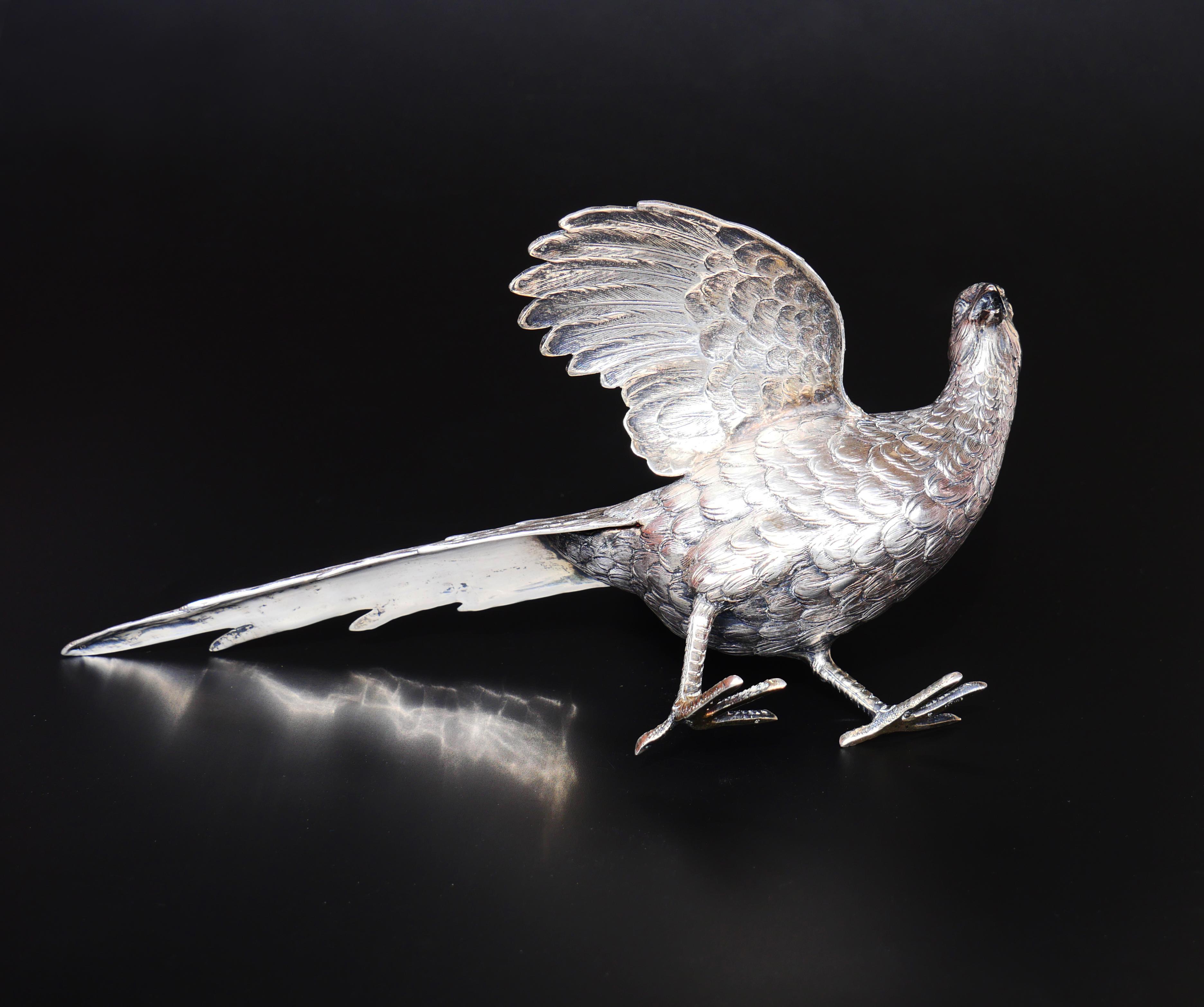 Women's or Men's Antique European Pheasant Bird Board Table Decoration solid 835 Silver 271gr For Sale