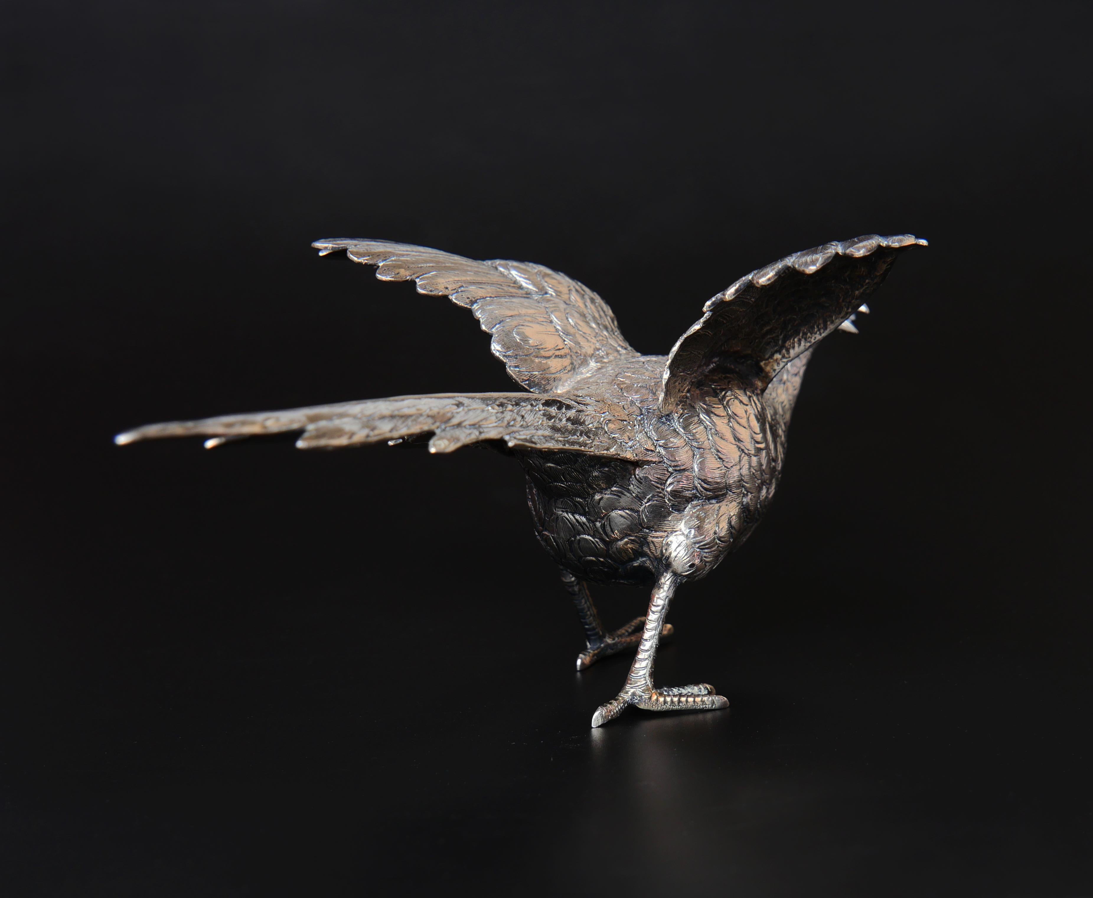 Antique European Pheasant Bird Board Table Decoration solid 835 Silver 271gr For Sale 2