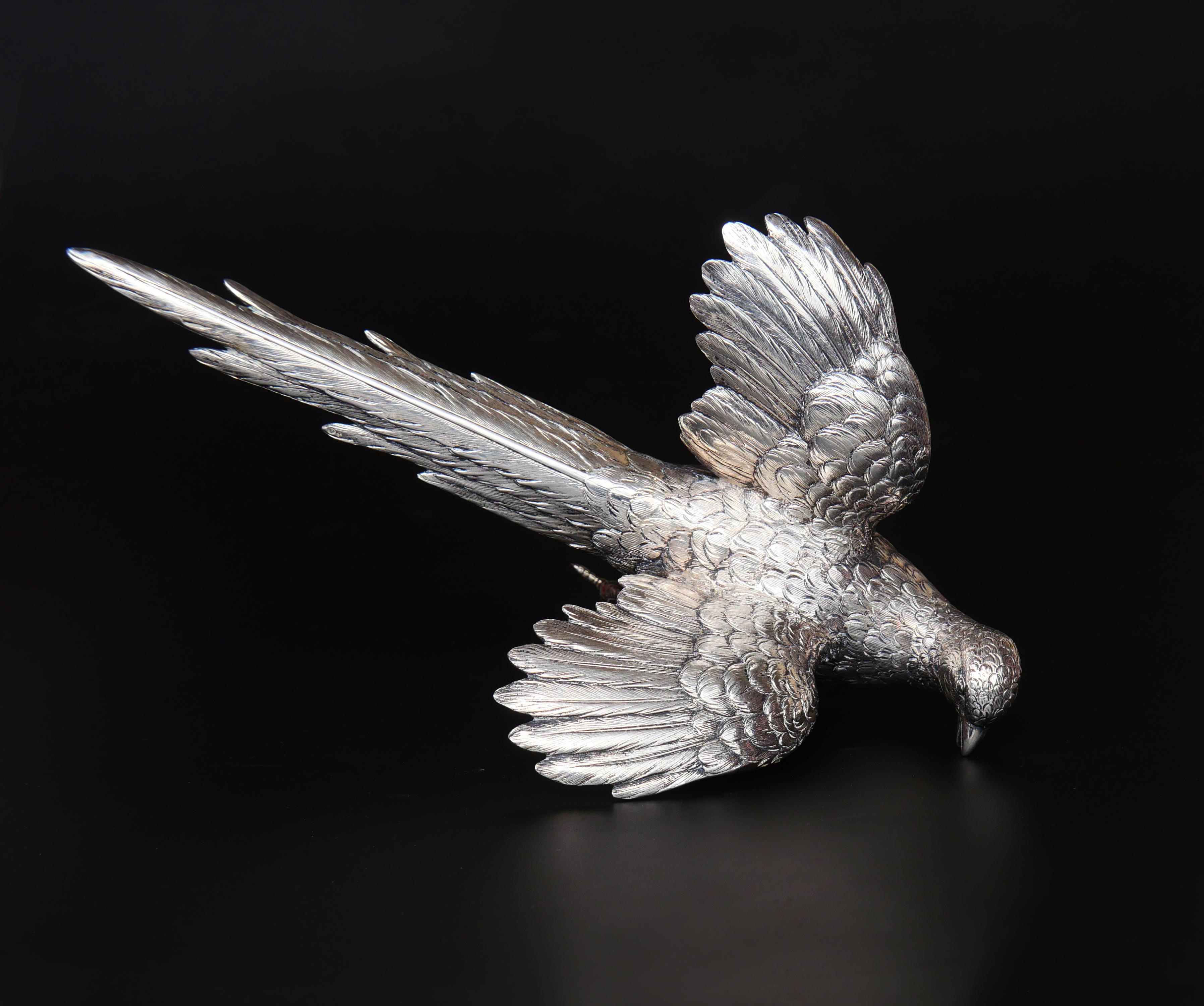 Antique European Pheasant Bird Board Table Decoration solid 835 Silver 271gr For Sale 3