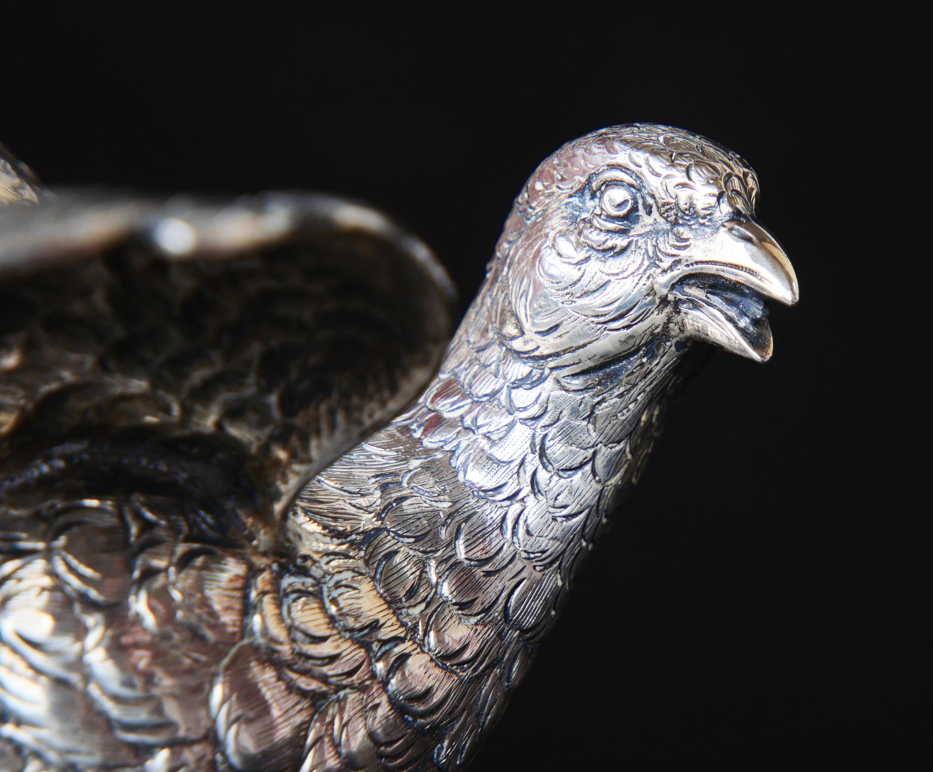 Antique European Pheasant Bird Board Table Decoration solid 835 Silver 271gr For Sale 4