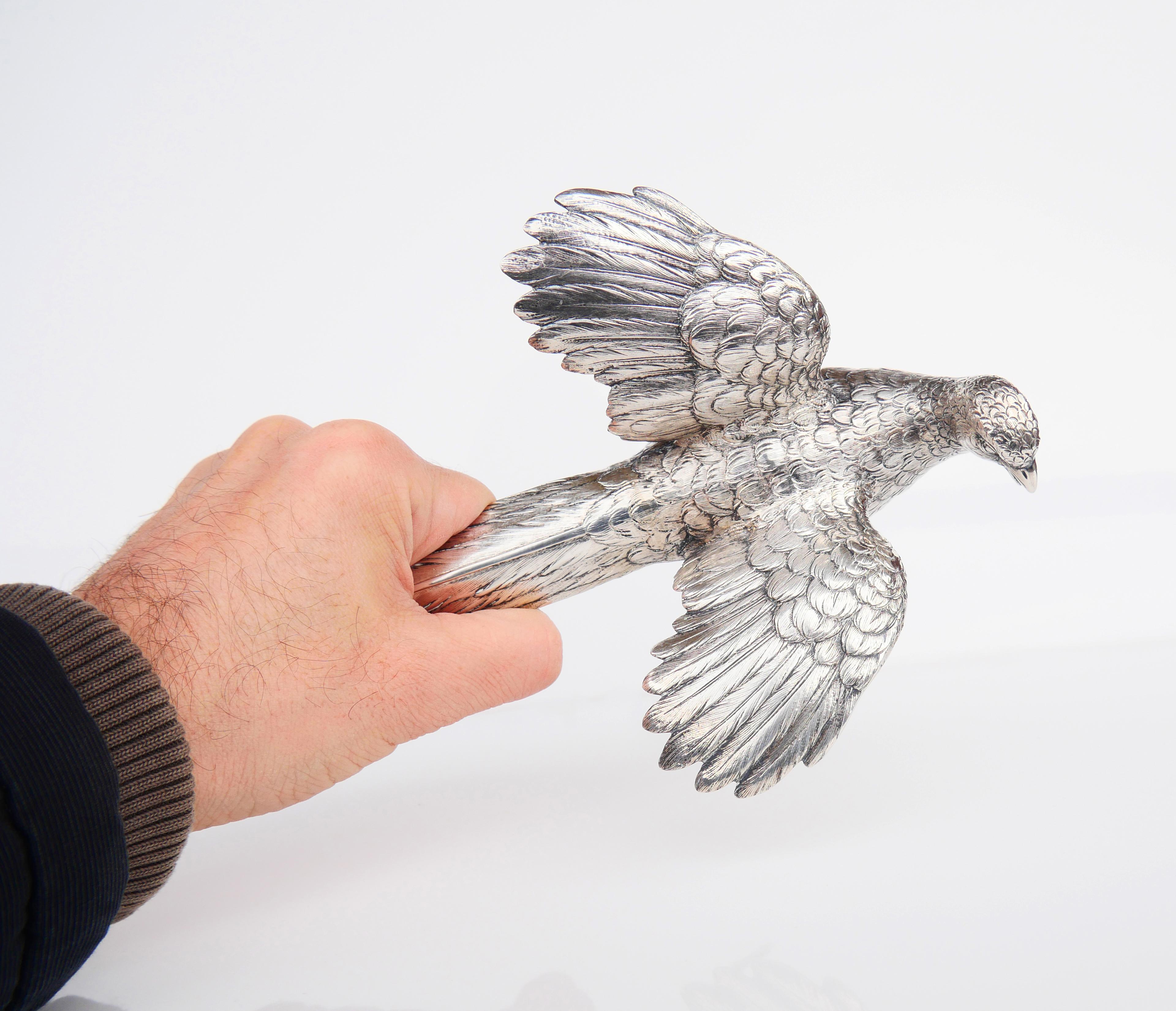 Antique European Pheasant Bird Board Table Decoration solid 835 Silver 271gr For Sale 5