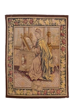 Antique European Pictorial Tapestry Depicting a Scholar, Circa Early 20th Centur