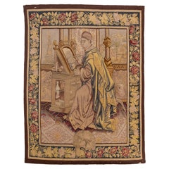 Antiker europäischer Bildteppich, der einen Gelehrten darstellt, CIRCA Anfang 20.