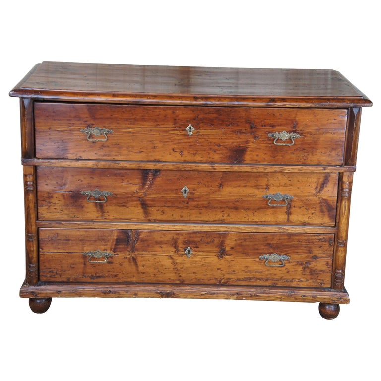 Antique European Pine 3 Drawer Chest Dresser Country Farmhouse at 1stDibs | farmhouse  chests of drawers