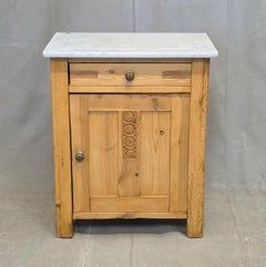 Antique European Pine and Marble Side Table or Nightstand