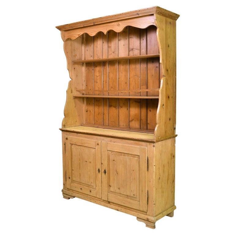 Country Antique European Pine Cupboard/ Dresser with Open Dish Rack, circa 1850 For Sale