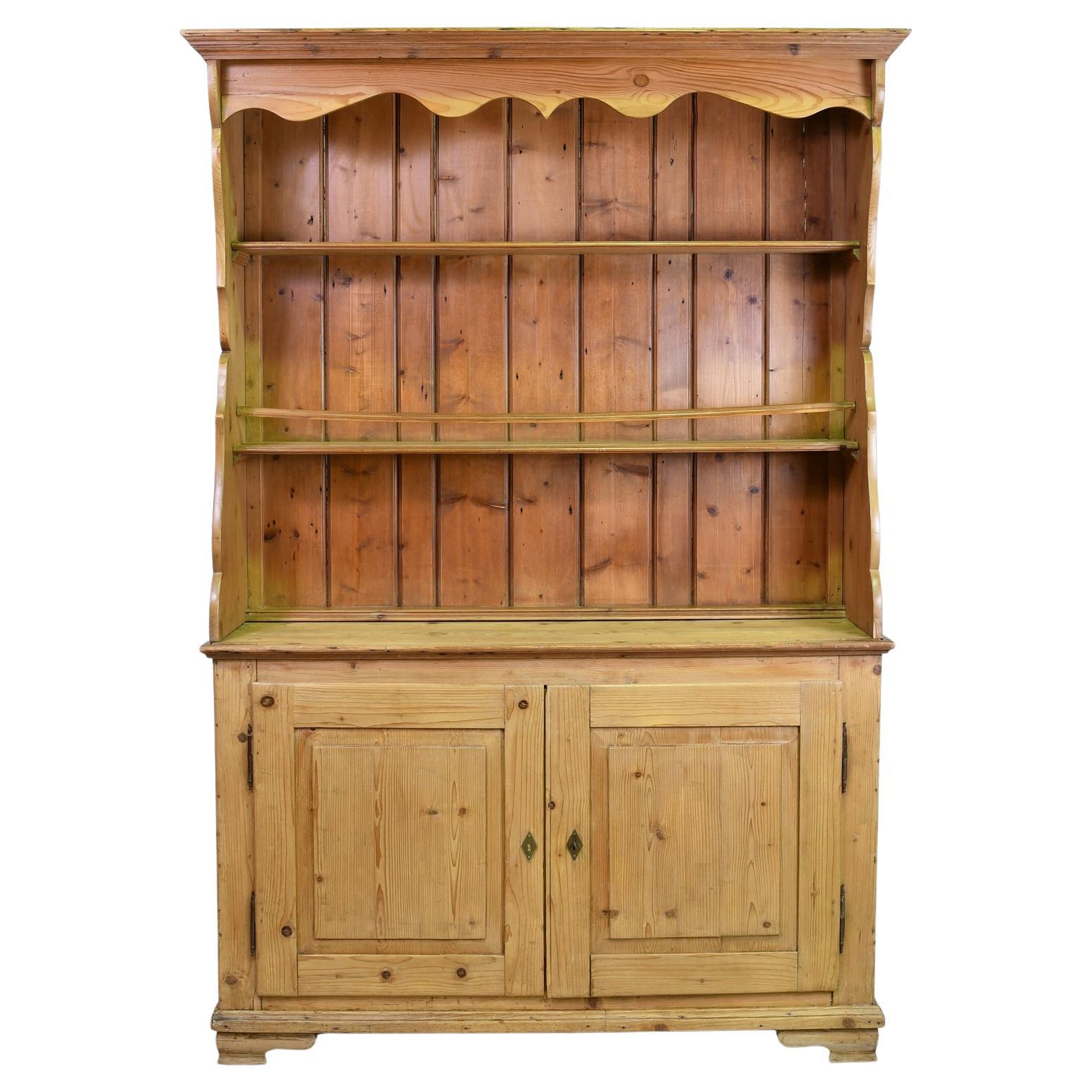 Antique European Pine Cupboard/ Dresser with Open Dish Rack, circa 1850 For Sale