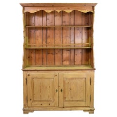 Antique European Pine Cupboard/ Dresser with Open Dish Rack, circa 1850
