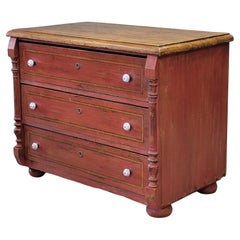 Antique European Pine Dresser With Red Distressed Paint and French Line Motif