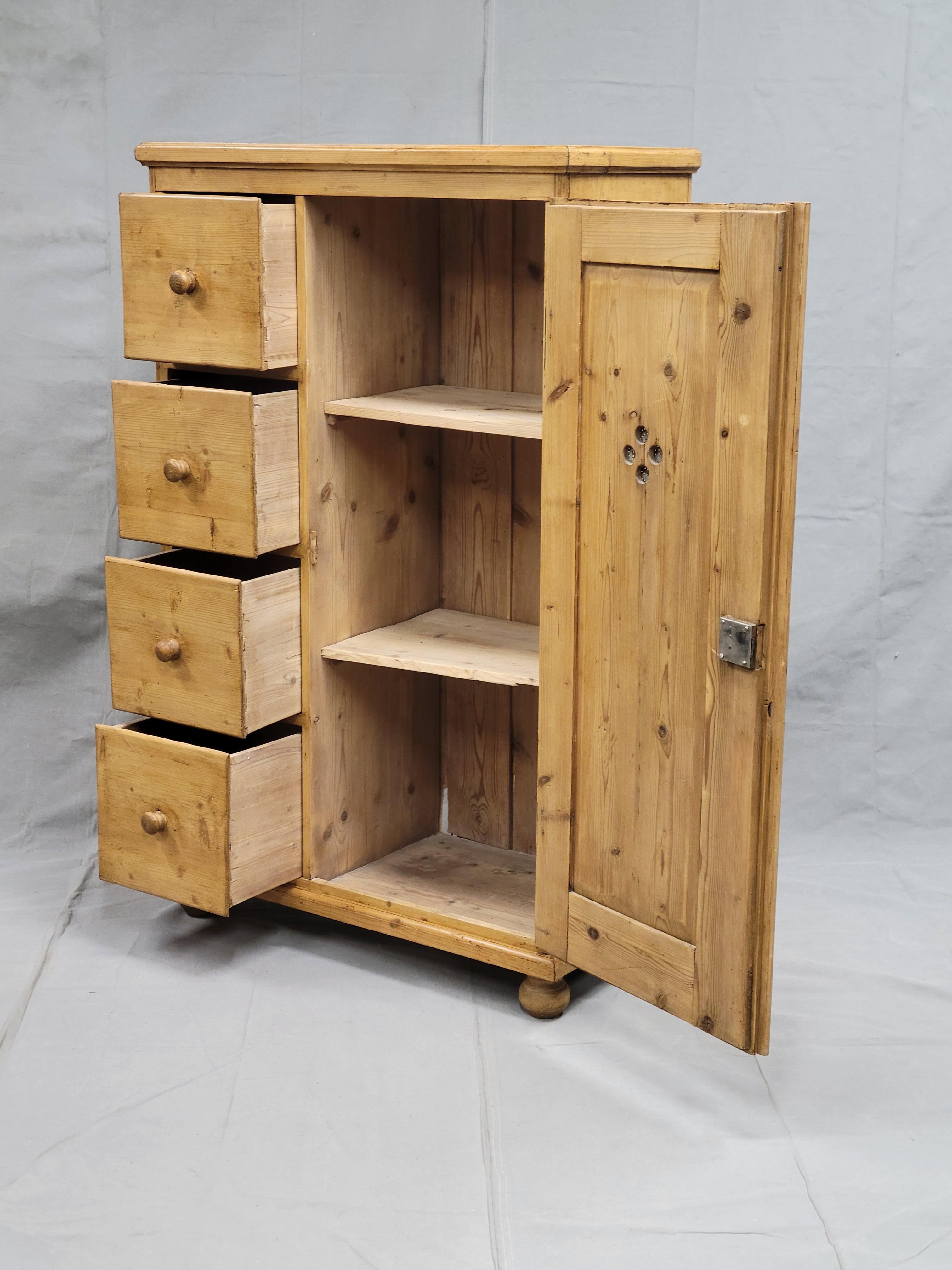 Country Antique European Pine Locking Pie or Larder Cabinet For Sale