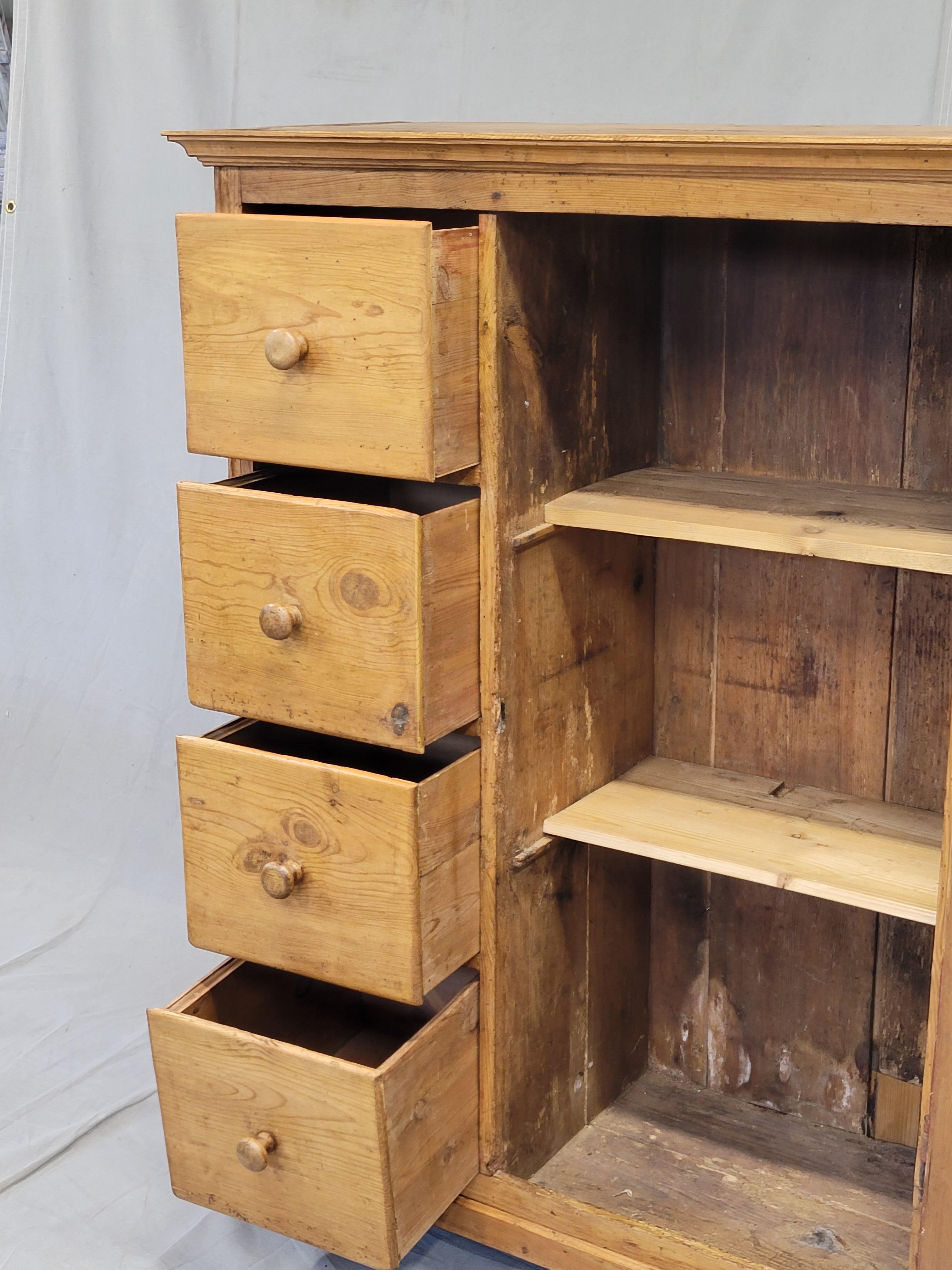 Rustic Antique European Pine Locking Pie or Larder Cabinet