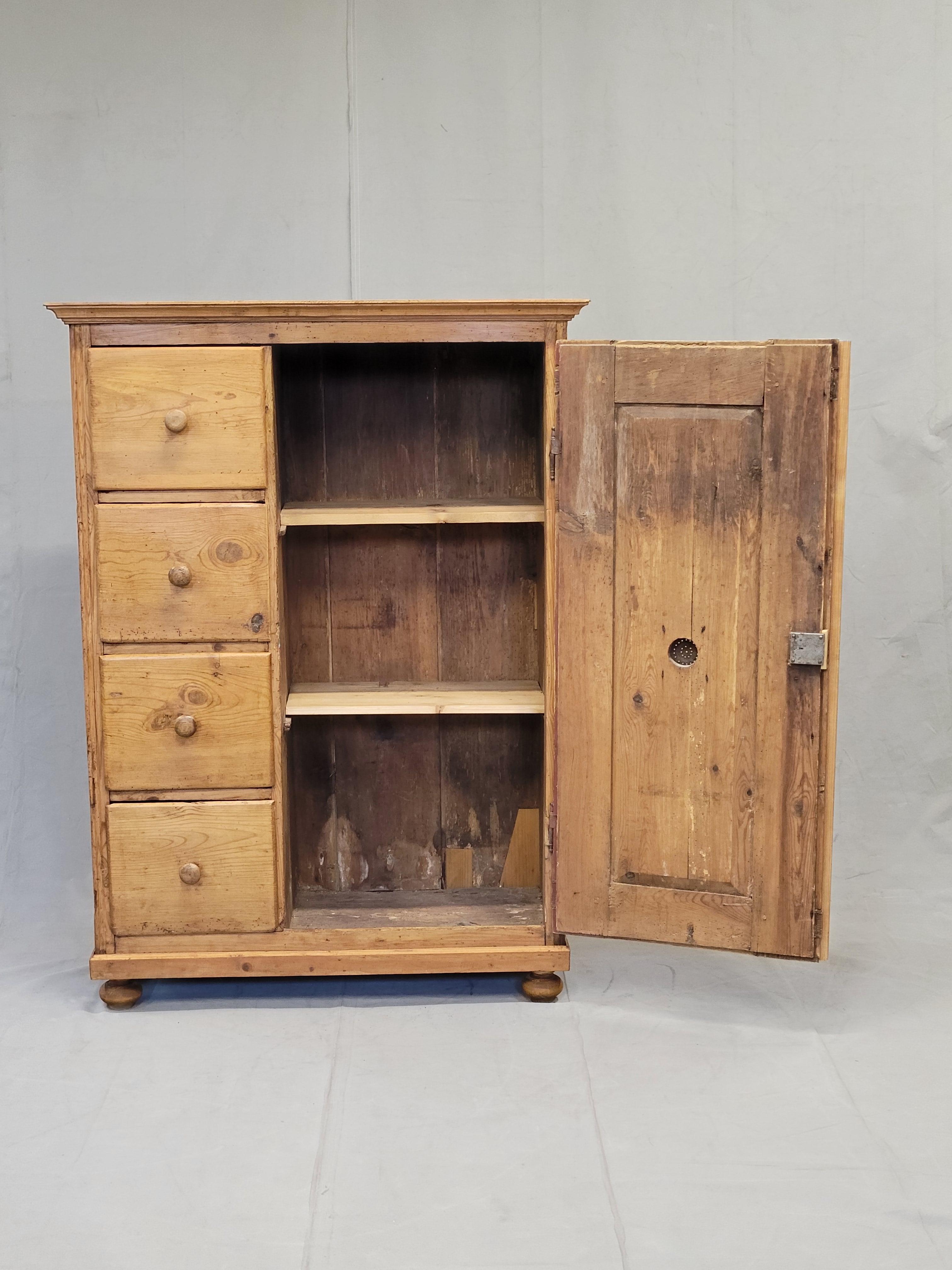 Czech Antique European Pine Locking Pie or Larder Cabinet