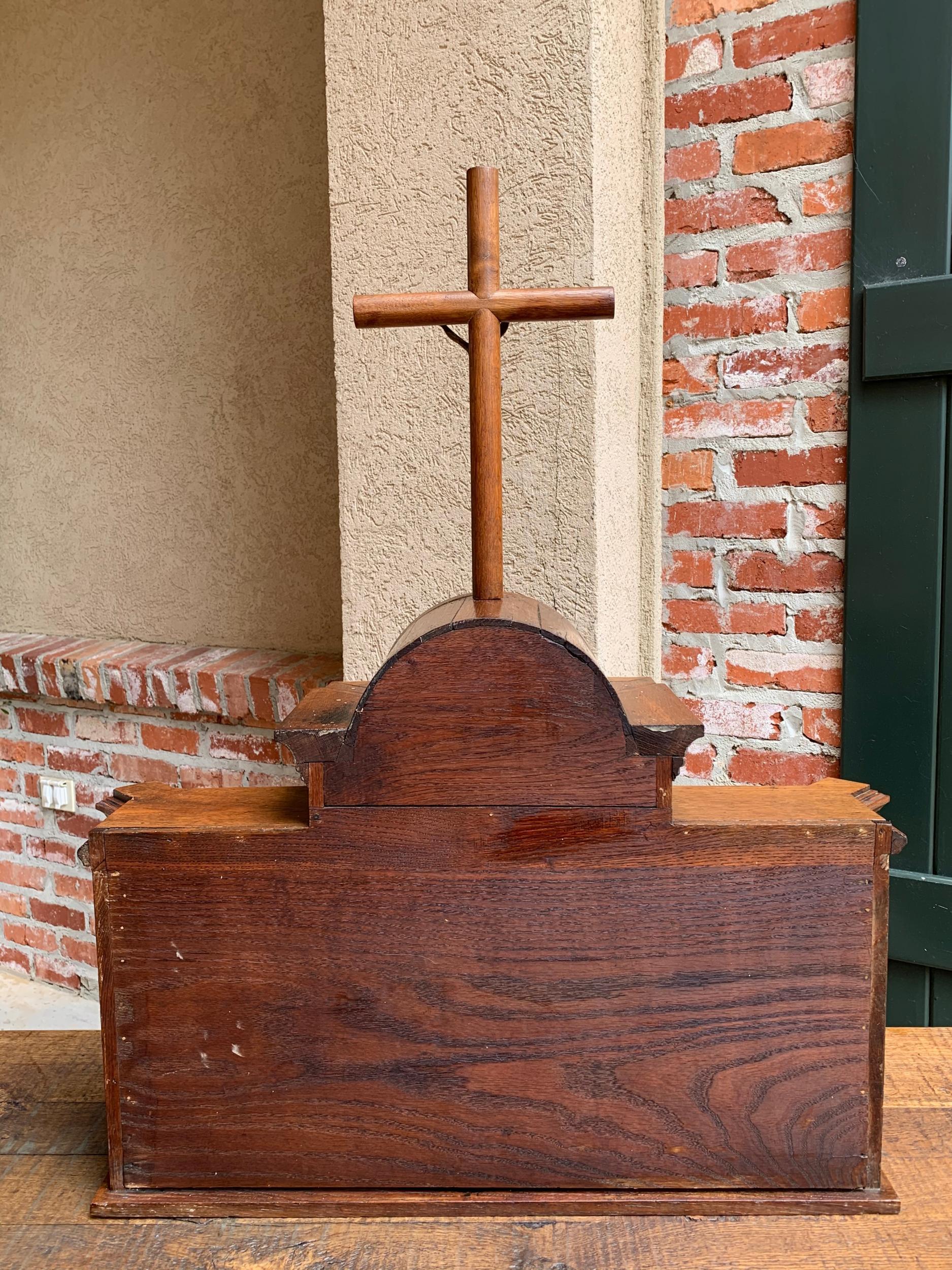 Antique European Reliquary Altar Cabinet Oak Box Liturgical 19th Century Belgium 5