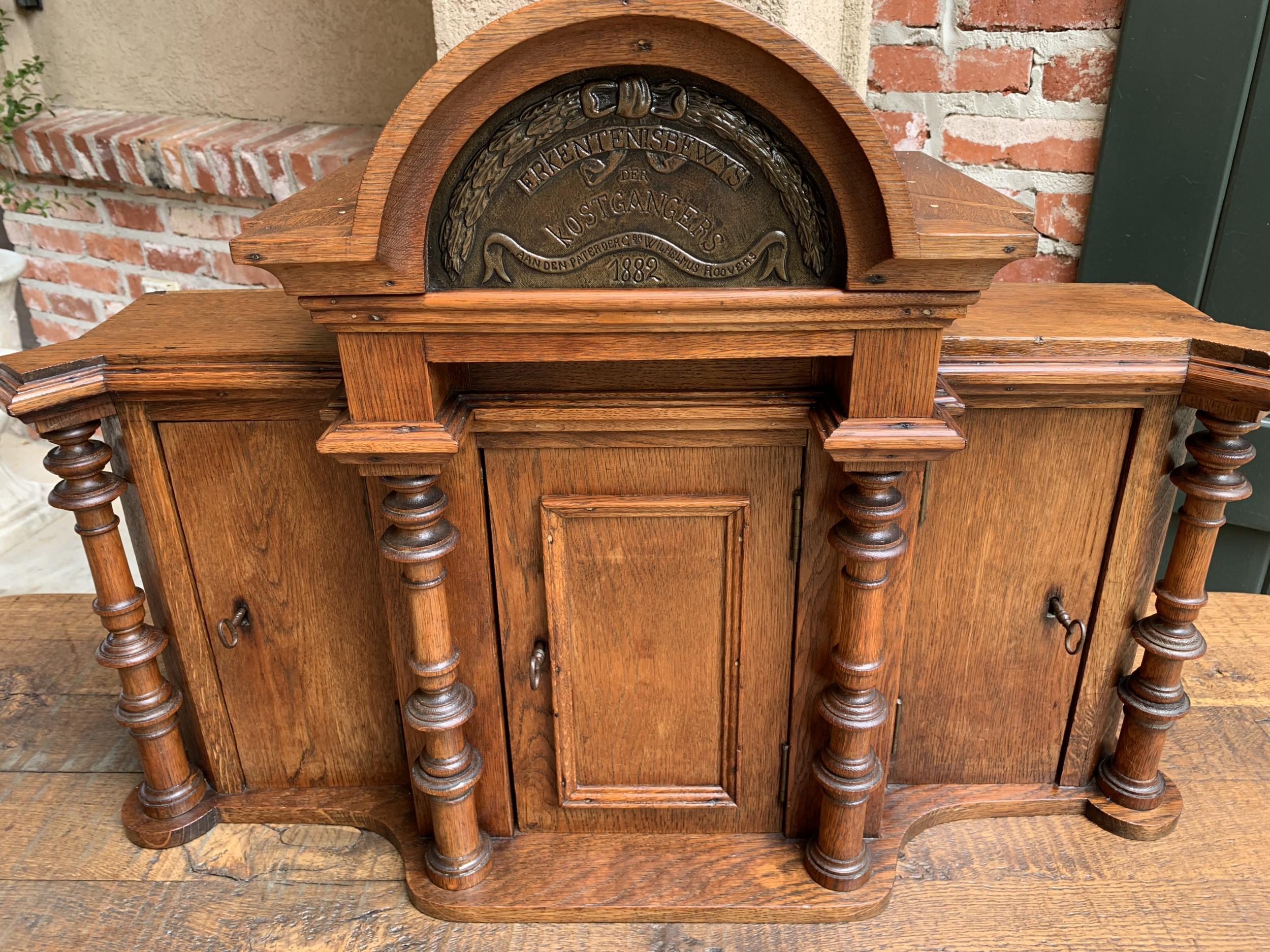 Antique European Reliquary Altar Cabinet Oak Box Liturgical 19th Century Belgium 8