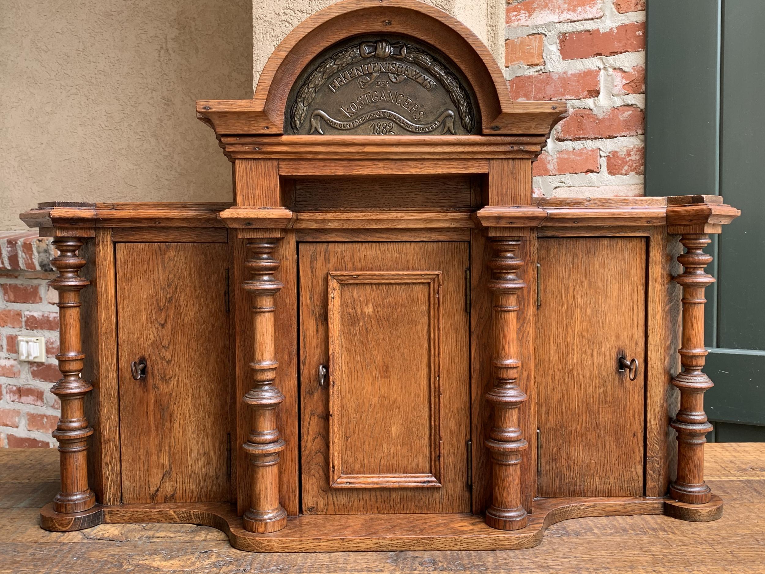 Belgian Antique European Reliquary Altar Cabinet Oak Box Liturgical 19th Century Belgium
