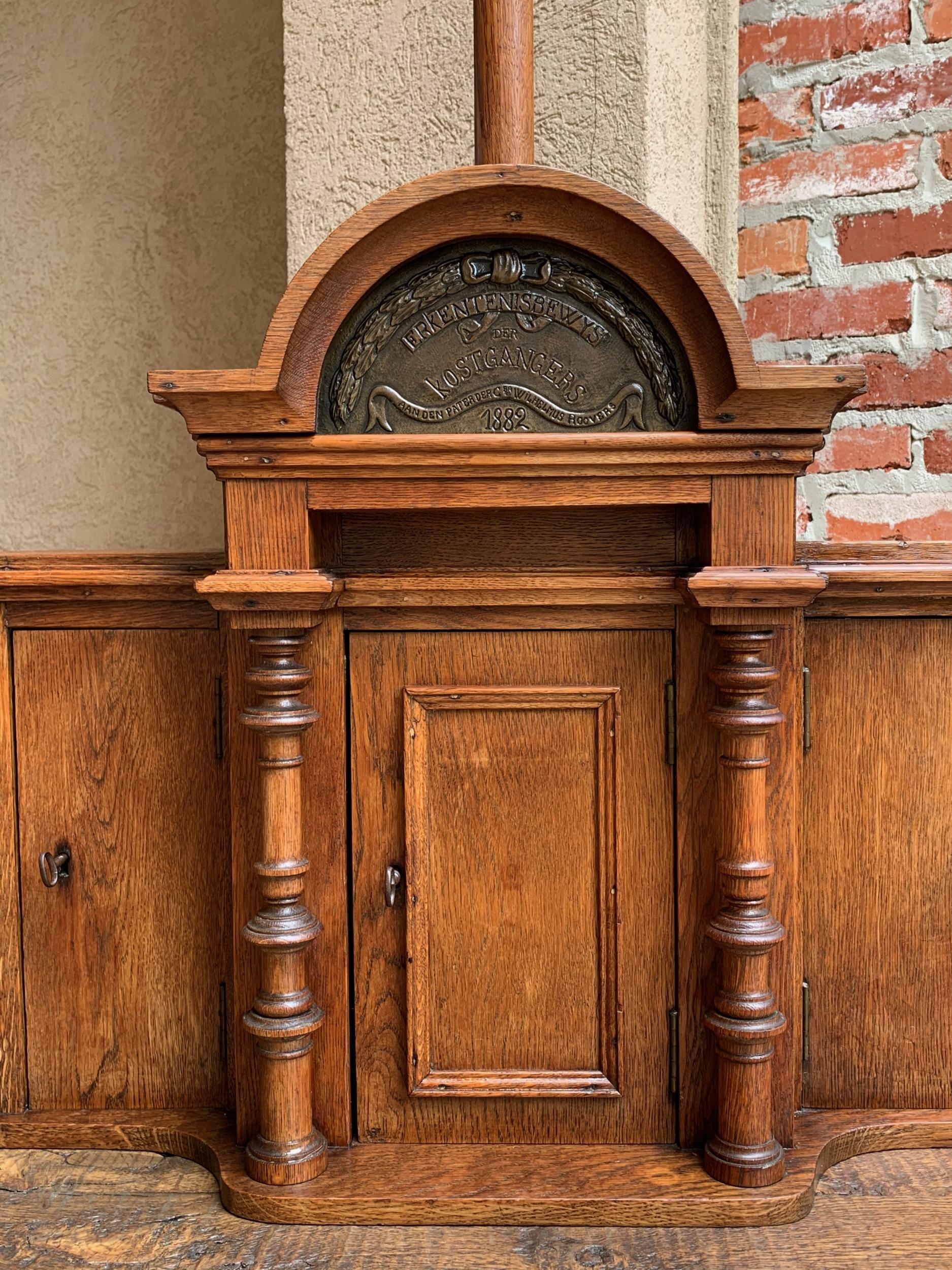 Hand-Carved Antique European Reliquary Altar Cabinet Oak Box Liturgical 19th Century Belgium
