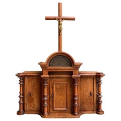 Used European Reliquary Altar Cabinet Oak Box Liturgical 19th Century Belgium