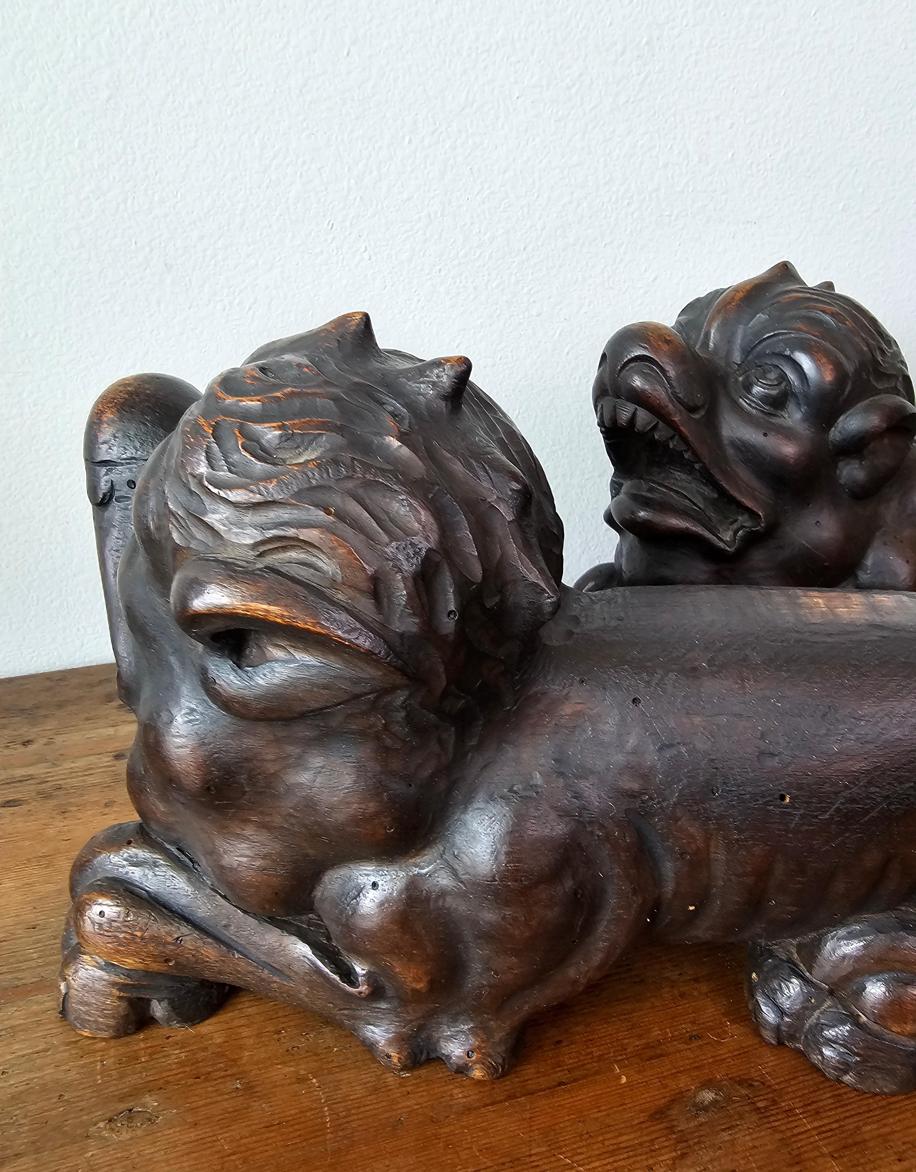 Antiguo Par Europeo Renacimiento Gótico Grotesco Figura León Arquitectónico en venta 5
