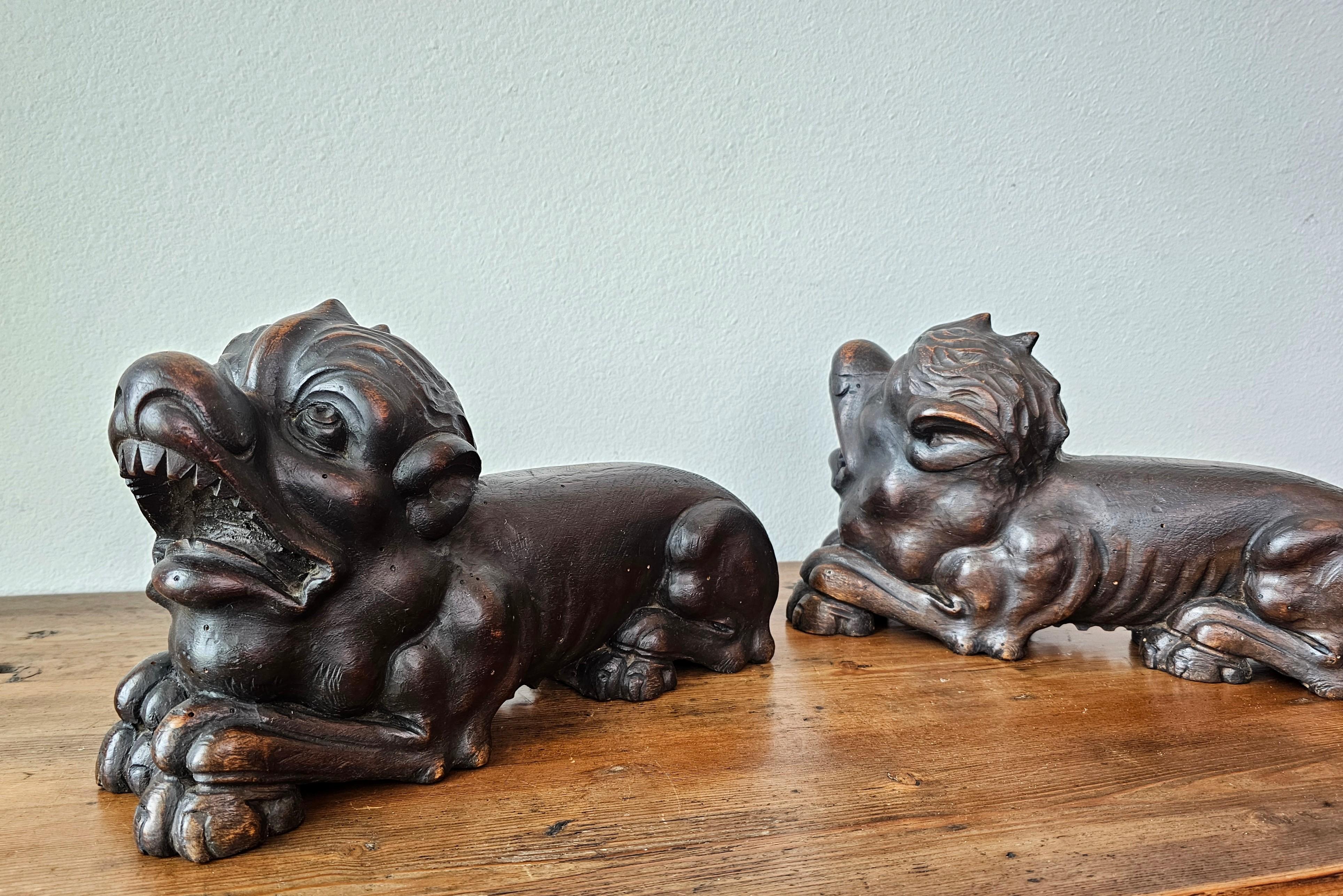 Antiguo Par Europeo Renacimiento Gótico Grotesco Figura León Arquitectónico en venta 7